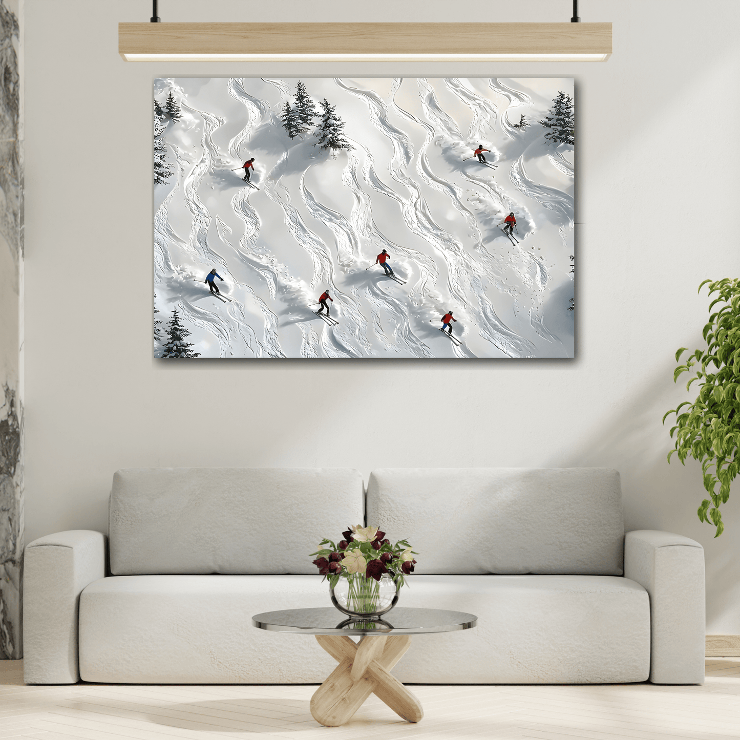 Abstract Skiing Sport Canvas Winter Wall Art, Skiers Sky Home Decor