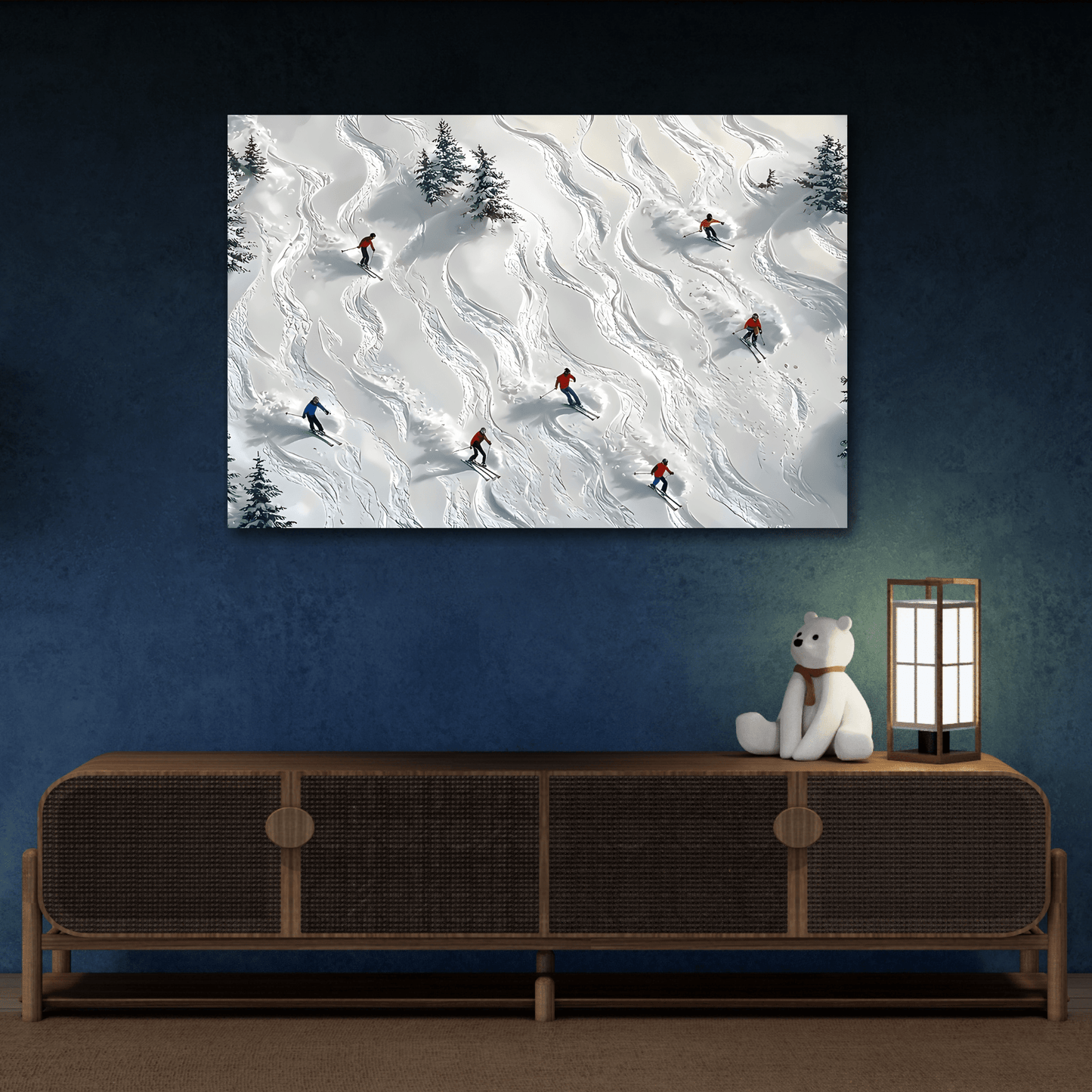 Abstract Skiing Sport Canvas Winter Wall Art, Skiers Sky Home Decor