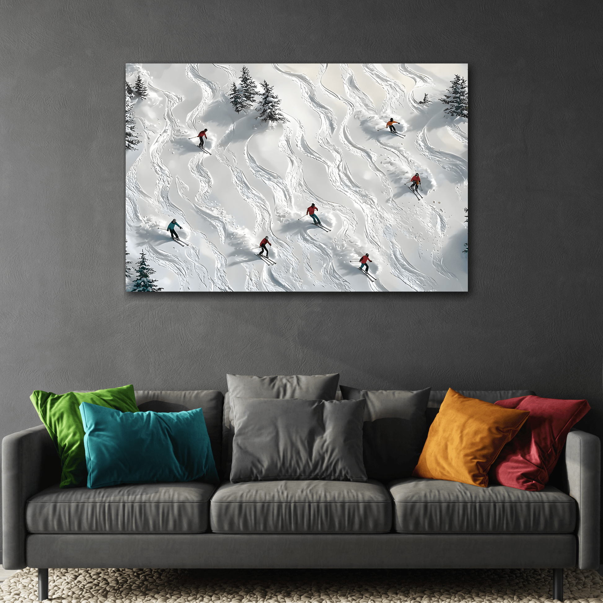 Abstract Skiing Sport Canvas Winter Wall Art, Skiers Sky Home Decor