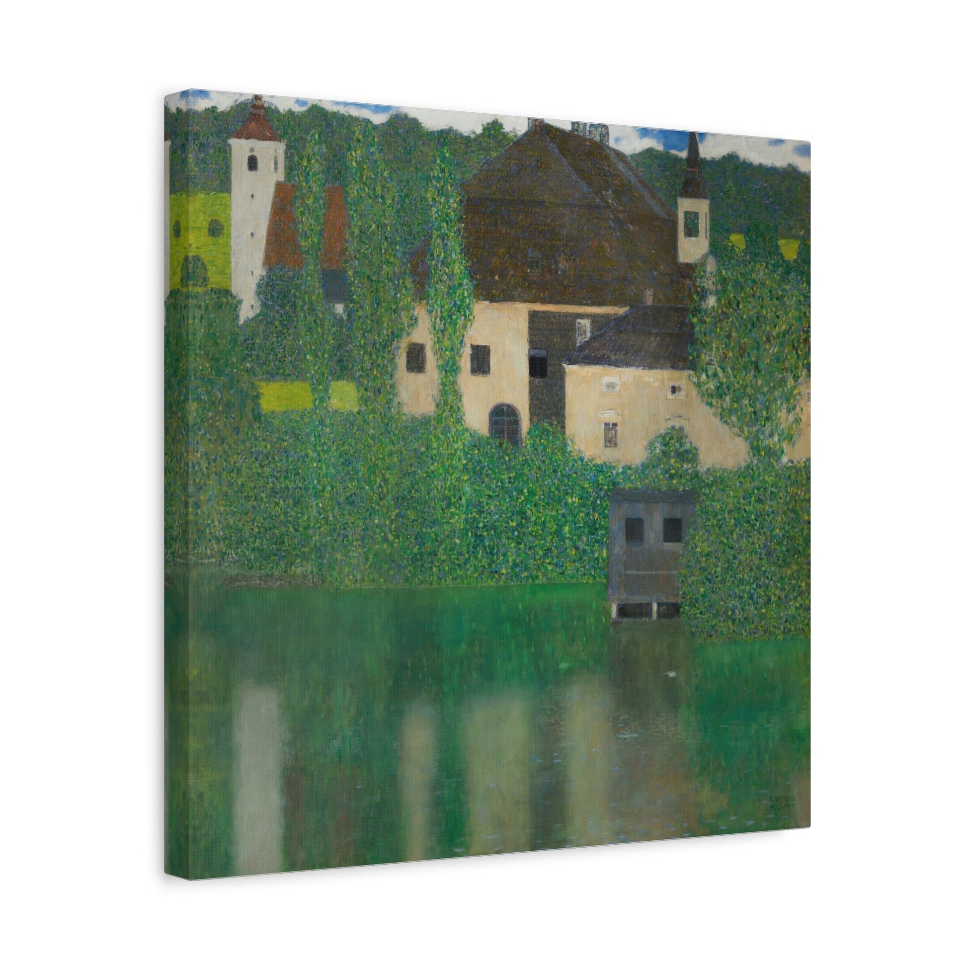 Abstract Water Castle Canvas Prints - Green Klimt Art Wall Print