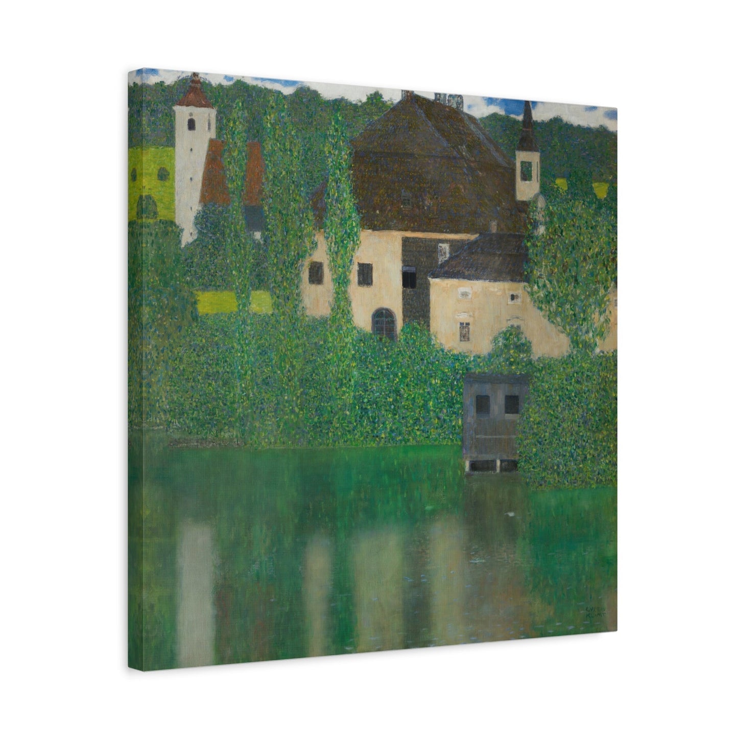 Abstract Water Castle Canvas Prints - Green Klimt Art Wall Print