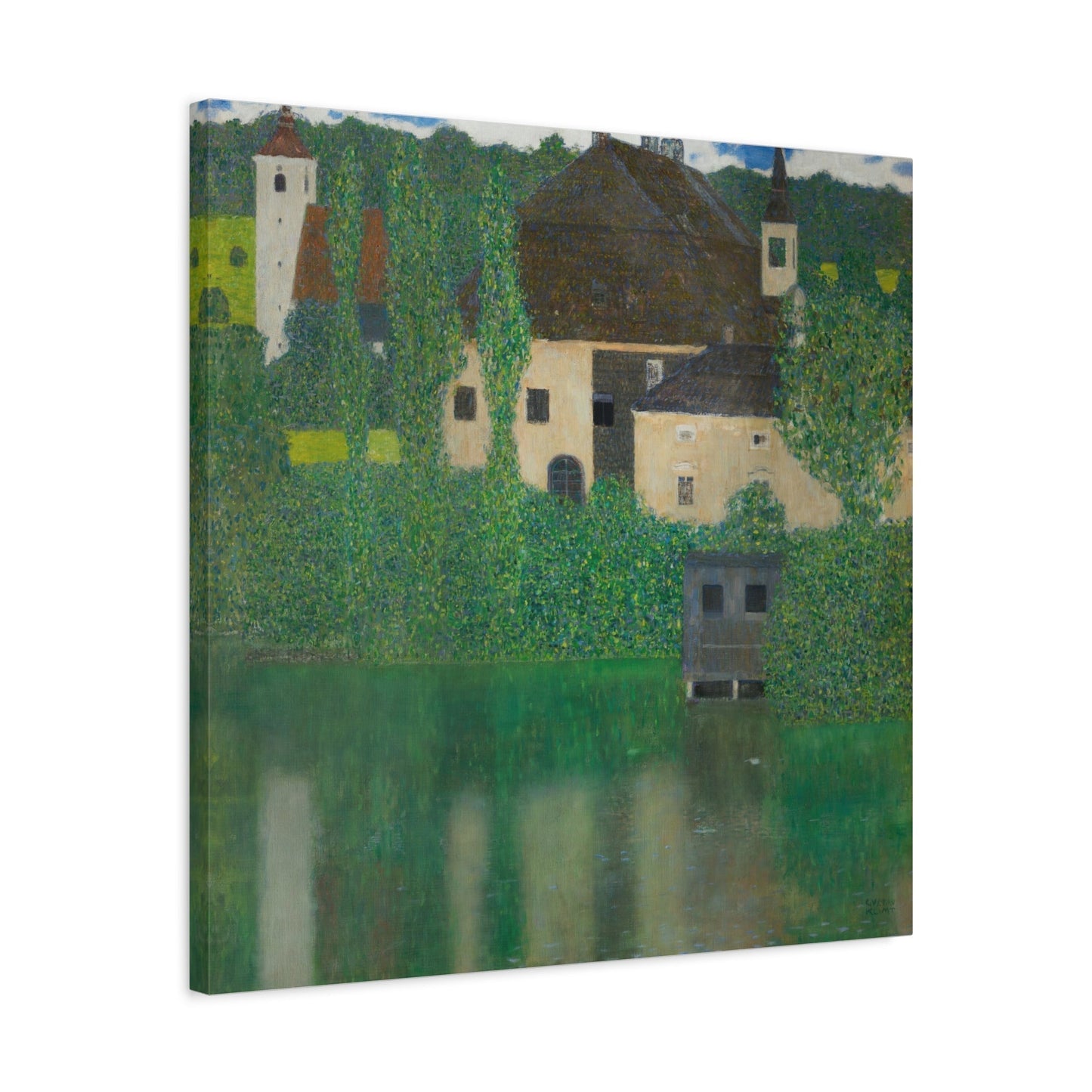 Abstract Water Castle Canvas Prints - Green Klimt Art Wall Print