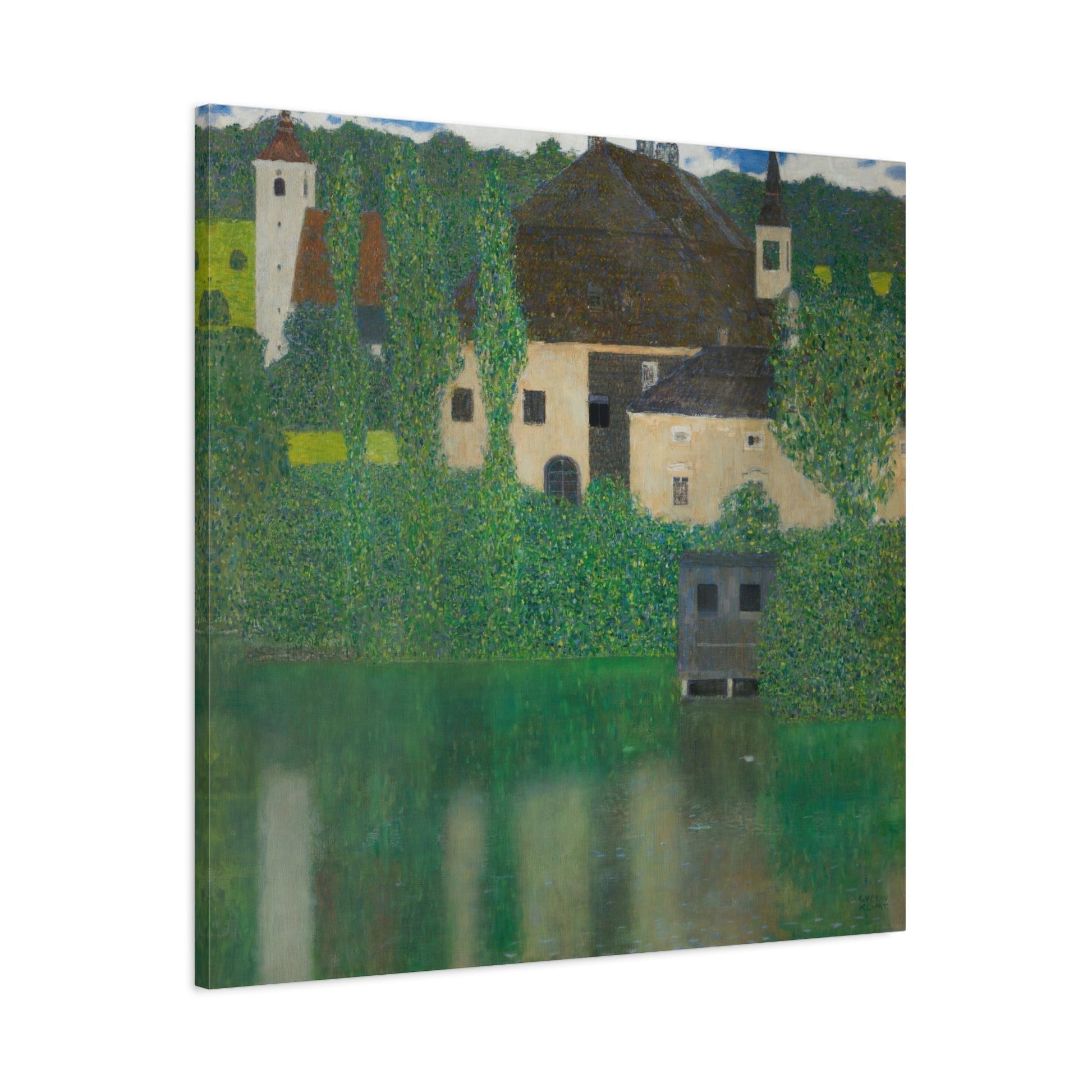 Abstract Water Castle Canvas Prints - Green Klimt Art Wall Print