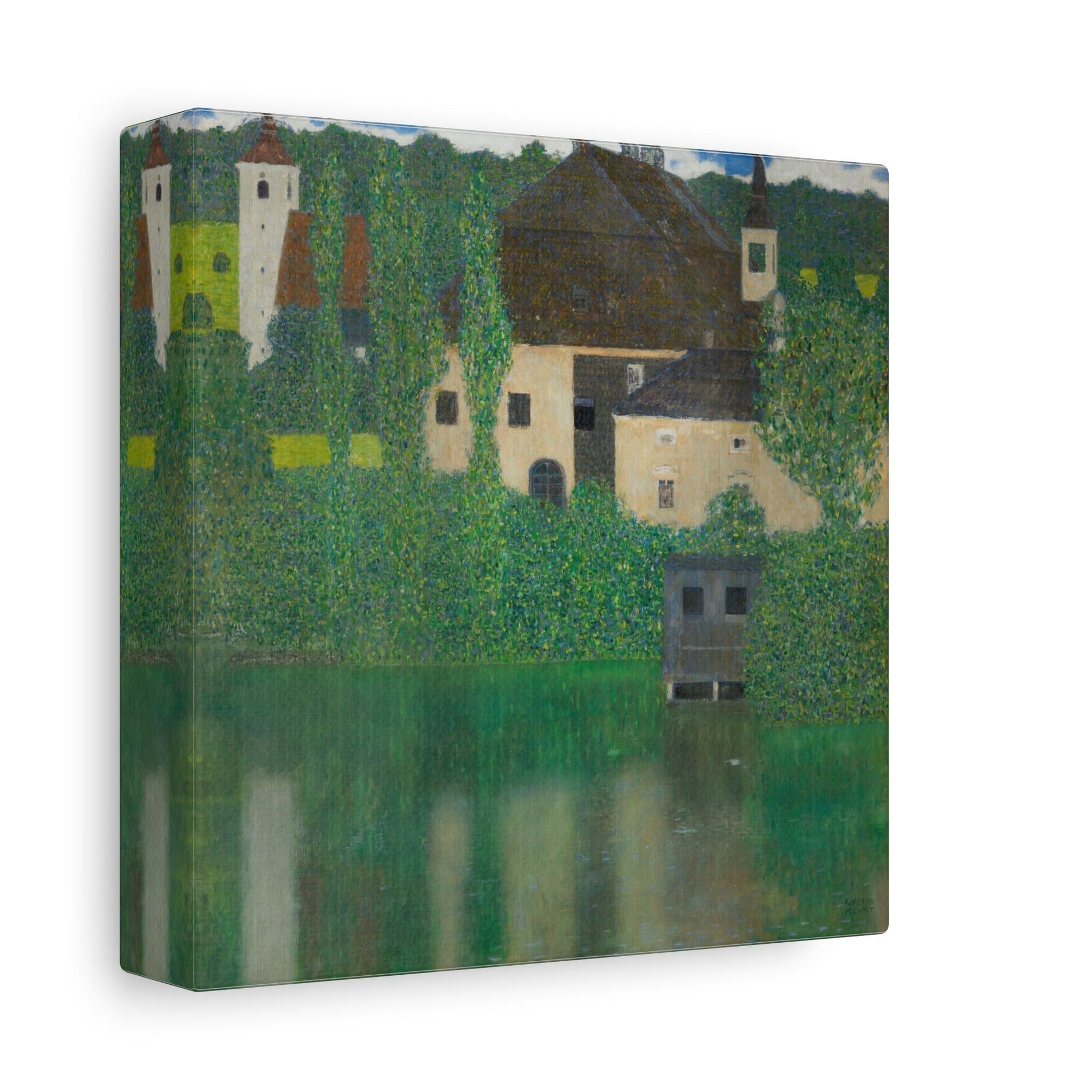 Abstract Water Castle Canvas Prints - Green Klimt Art Wall Print