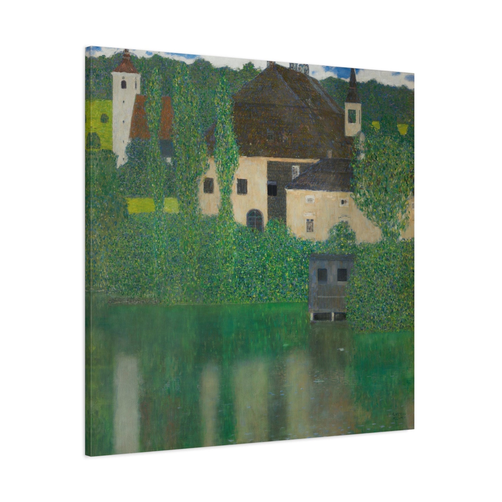 Abstract Water Castle Canvas Prints - Green Klimt Art Wall Print