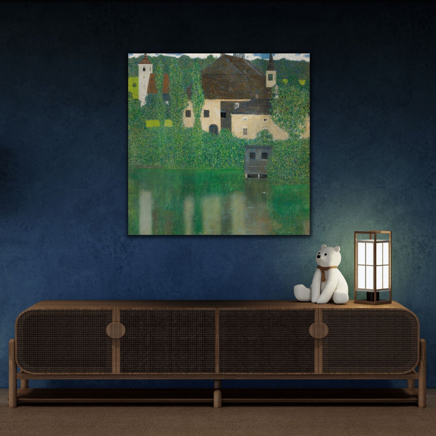 Abstract Water Castle Canvas Prints - Green Klimt Art Wall Print