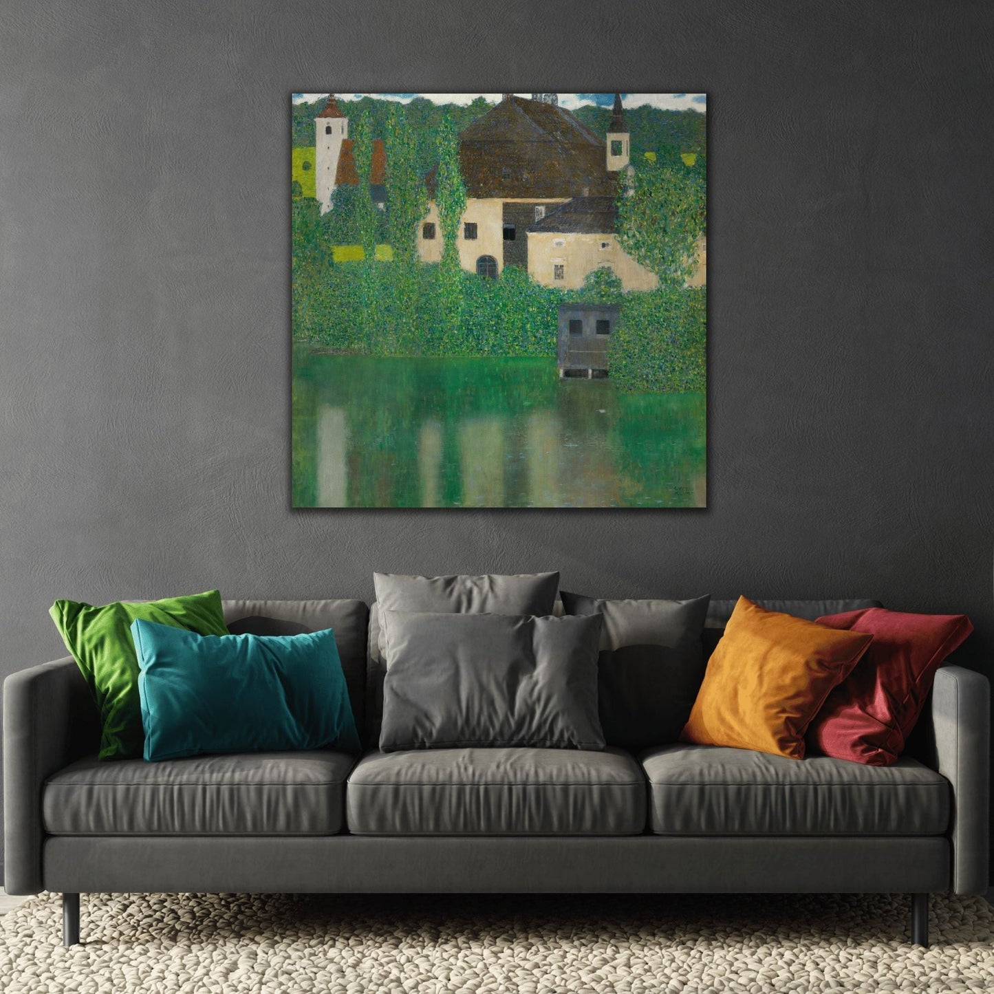 Abstract Water Castle Canvas Prints - Green Klimt Art Wall Print