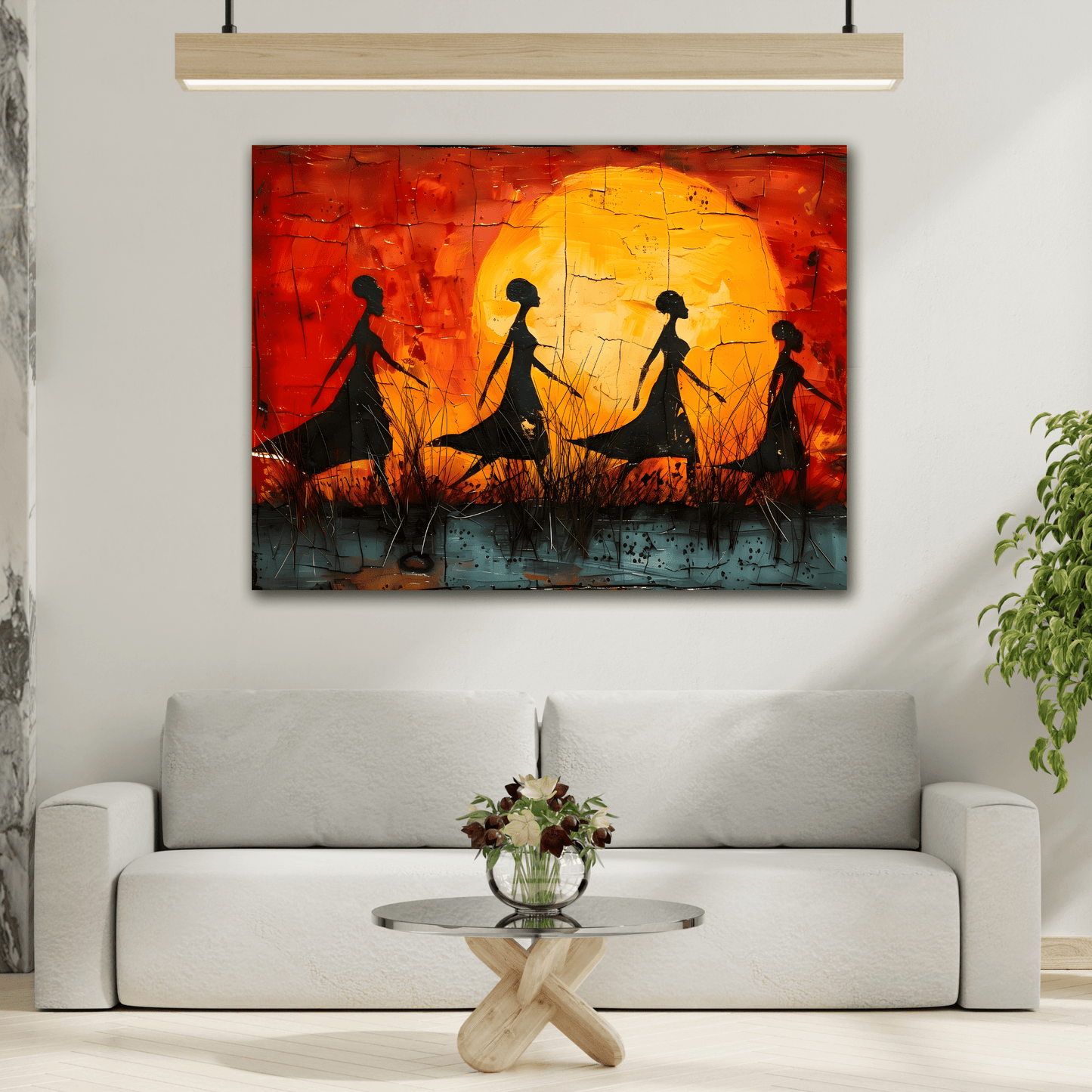 African Women Sunset Wall Art Modern Canvas Print