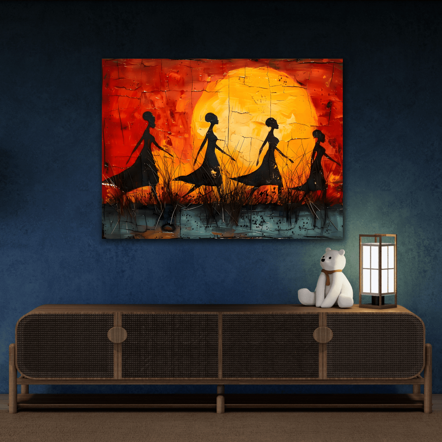 African Women Sunset Wall Art Modern Canvas Print