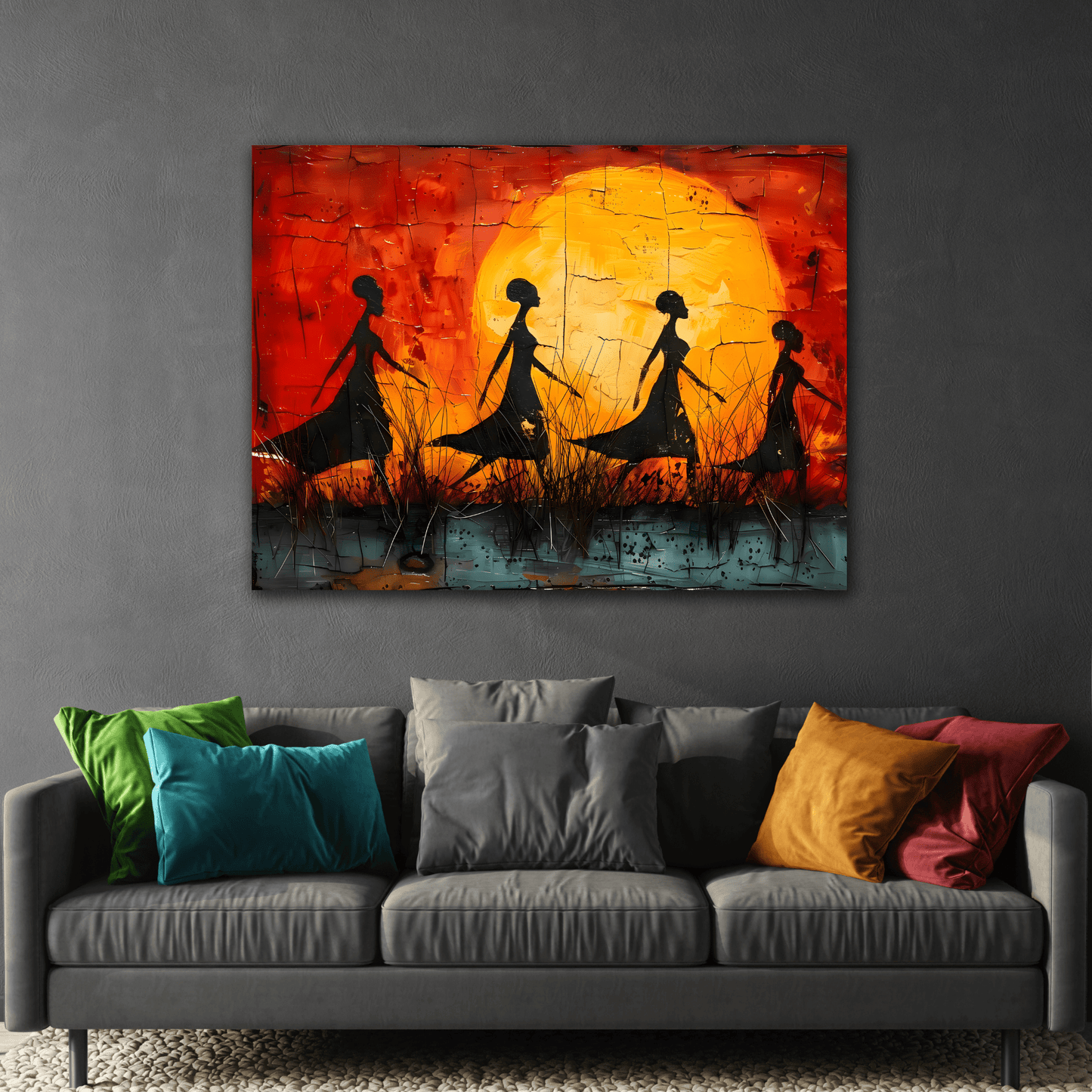African Women Sunset Wall Art Modern Canvas Print