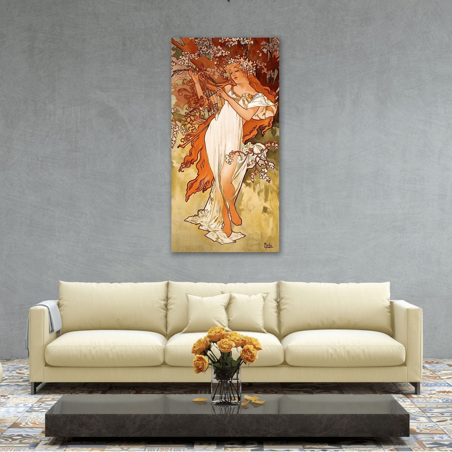 Alphonse Mucha Four Seasons Spring Canvas Print - Vibrant Pastel Hues Wall Art