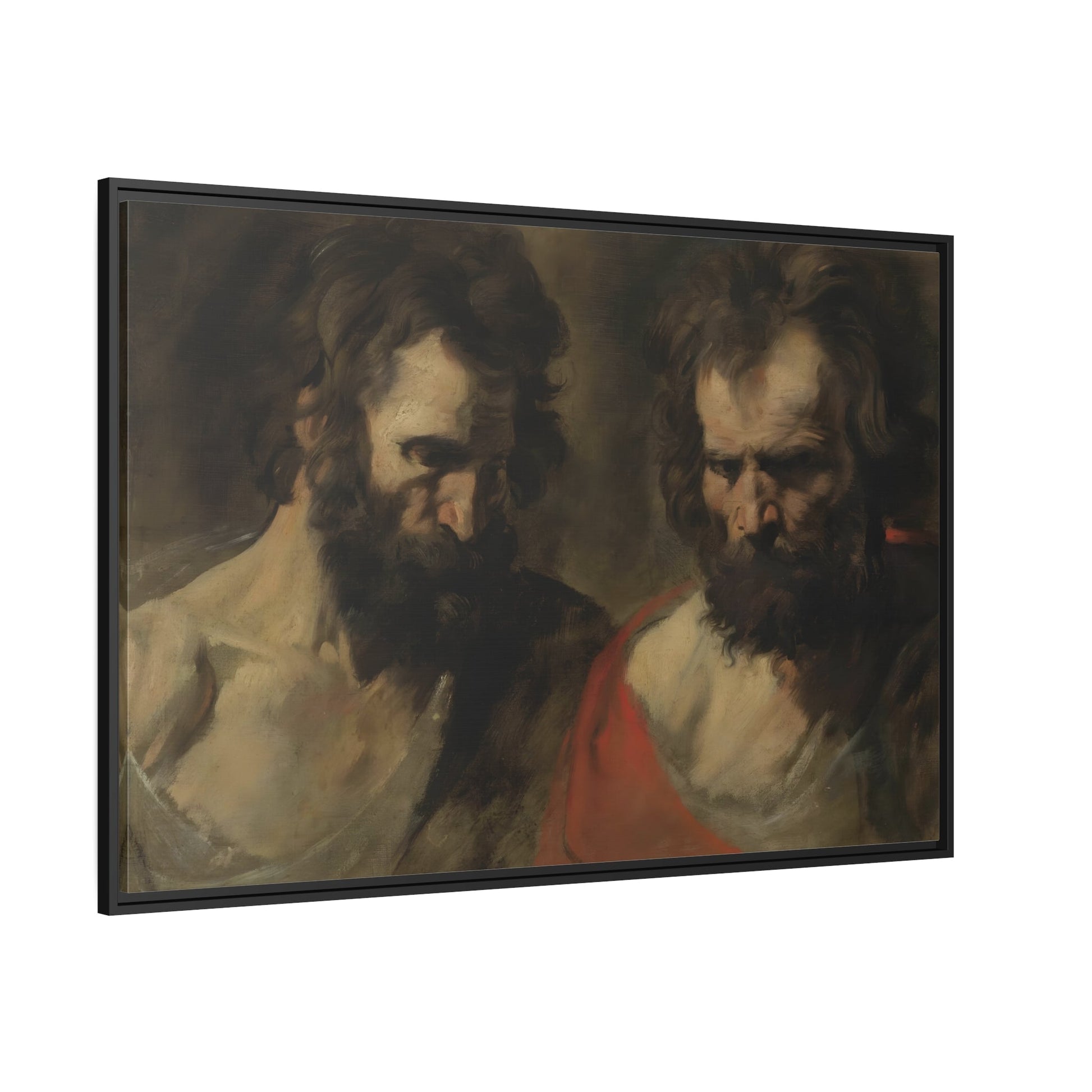 Anthony van Dyck Two Bearded Man - Framed Canvas Wall Art Print in Black Frame