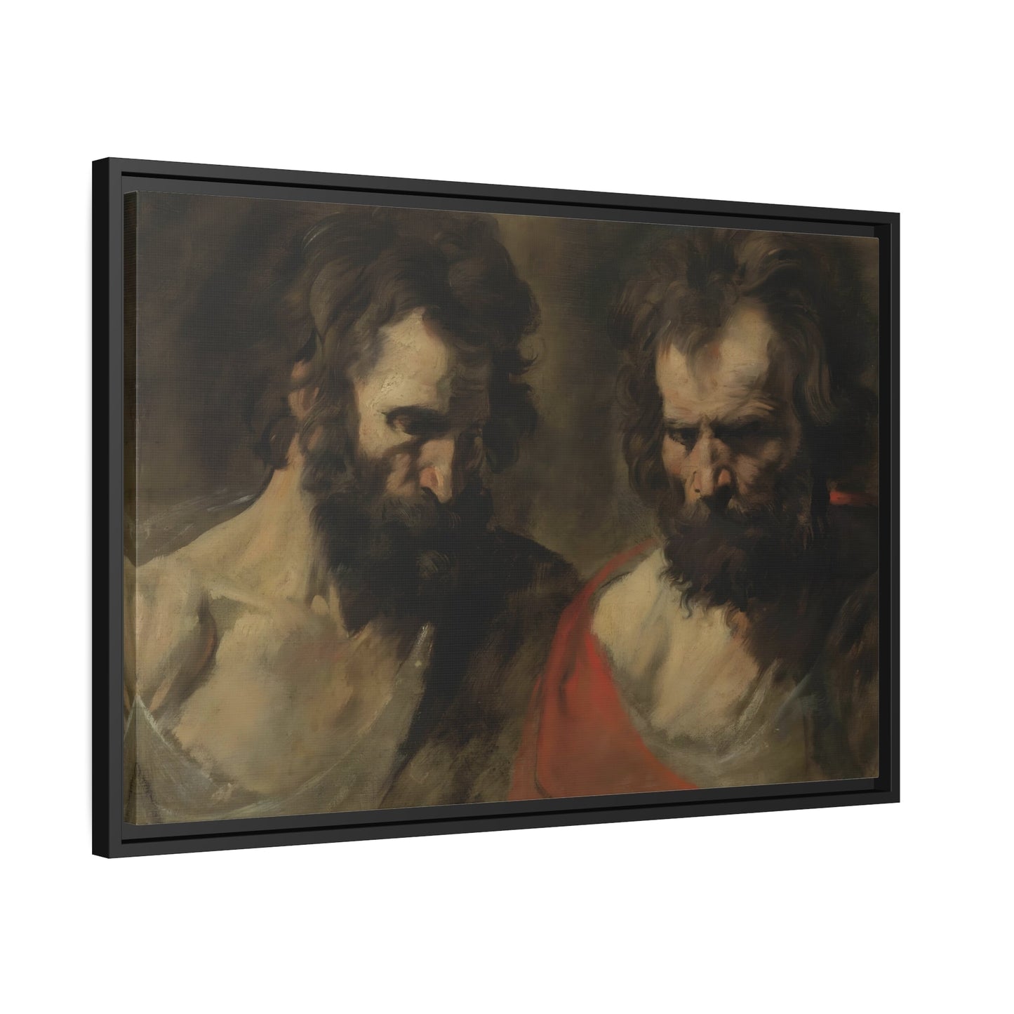 Anthony van Dyck Two Bearded Man - Framed Canvas Wall Art Print in Black Frame