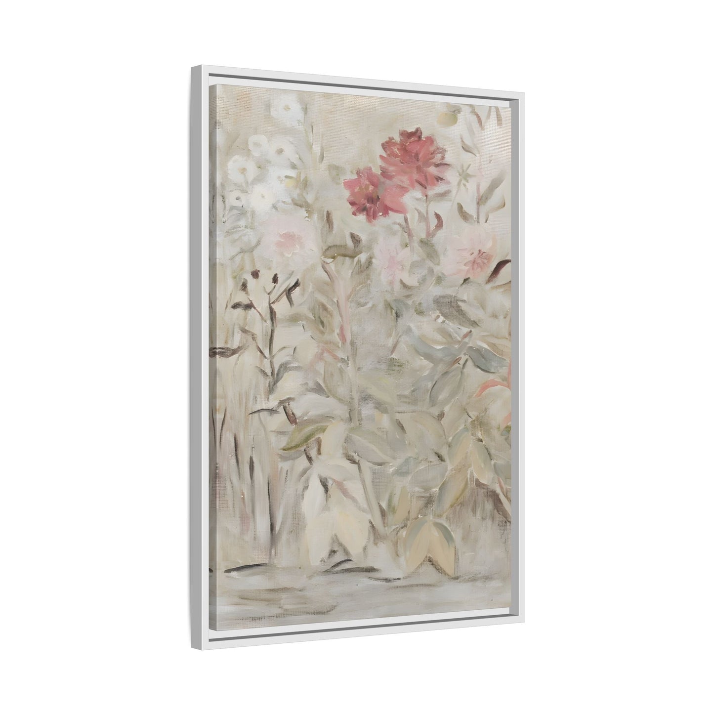 Antique Flower Canvas Wall Art Print, Vintage Framed Wildflowers Artwork