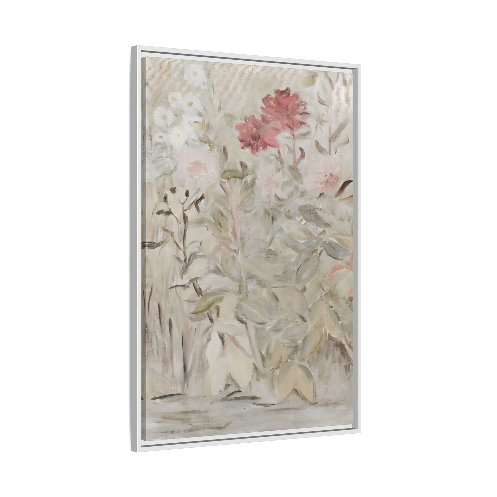 Antique Flower Canvas Wall Art Print, Vintage Framed Wildflowers Artwork