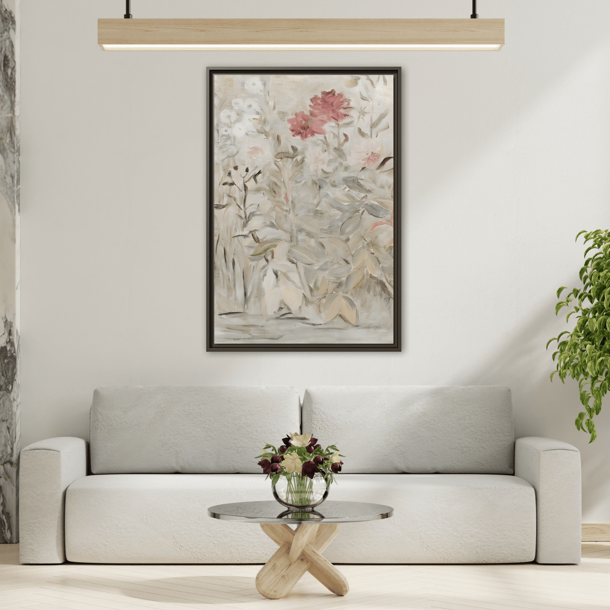 Antique Flower Canvas Wall Art Print, Vintage Framed Wildflowers Artwork