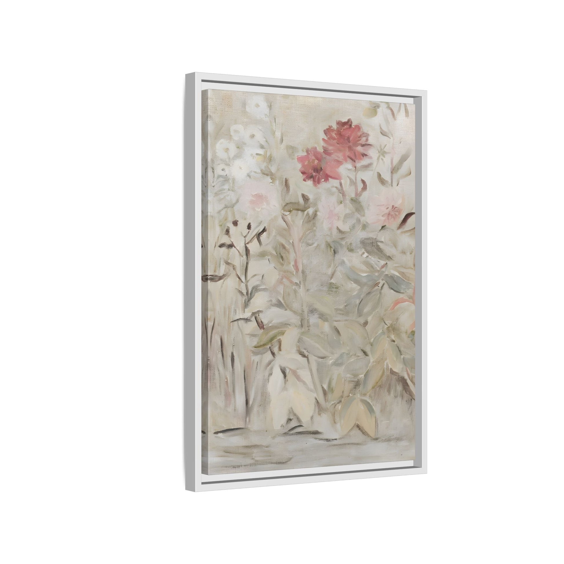 Antique Flower Canvas Wall Art Print, Vintage Framed Wildflowers Artwork