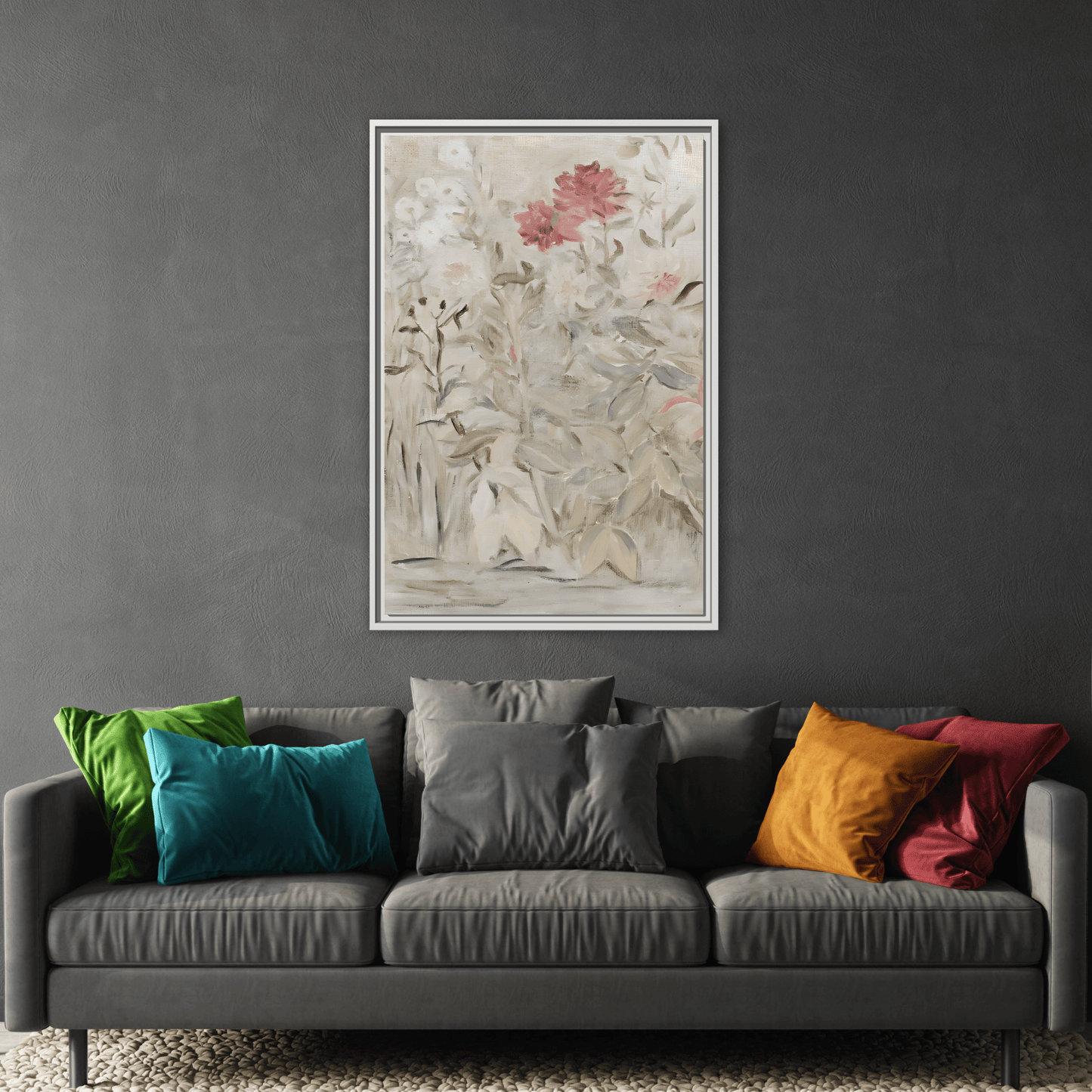 Antique Flower Canvas Wall Art Print, Vintage Framed Wildflowers Artwork