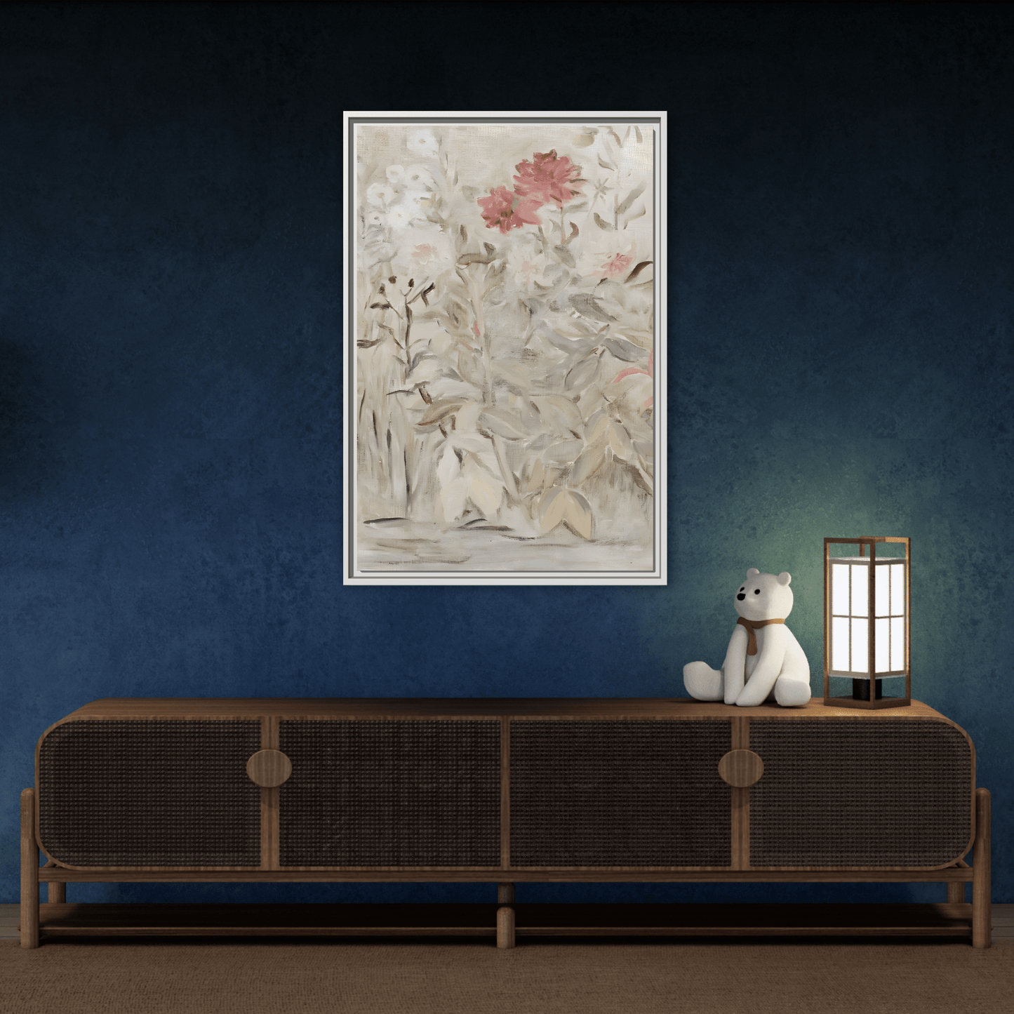 Antique Flower Canvas Wall Art Print, Vintage Framed Wildflowers Artwork