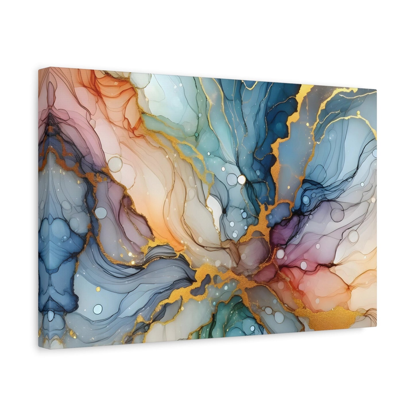 Aqua Fusion: Abstract Art Canvas Print with Gold Leaf Accents - Contemporary Wall Art for Modern Home Decor