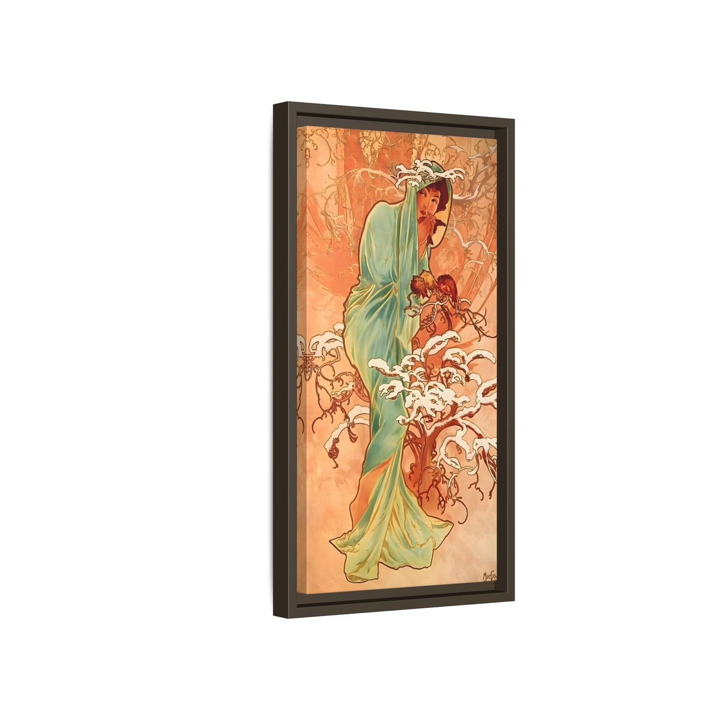 Art Nouveau Mucha Framed Canvas Print - Large Elegant Woman in Nature