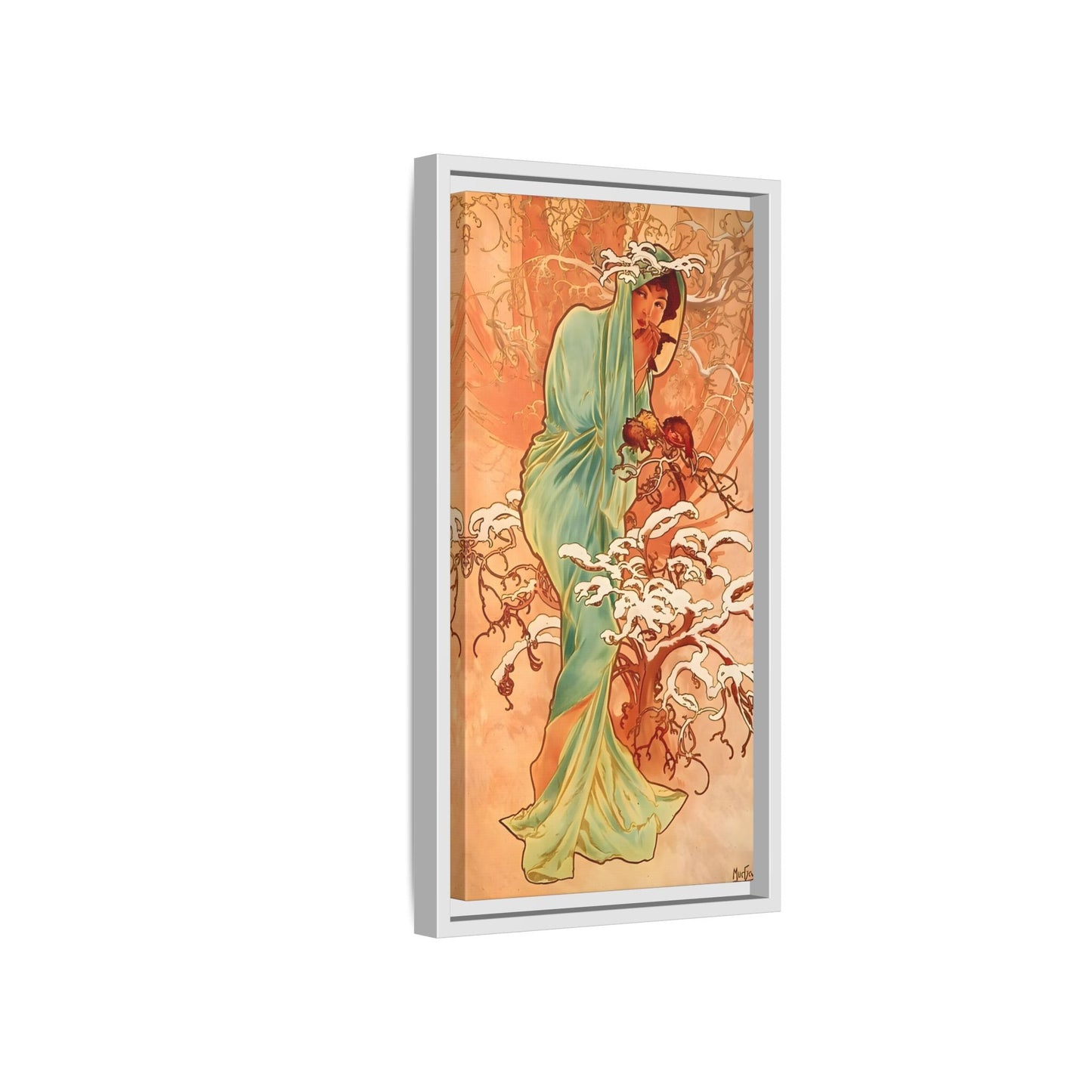 Art Nouveau Mucha Framed Canvas Print - Large Elegant Woman in Nature