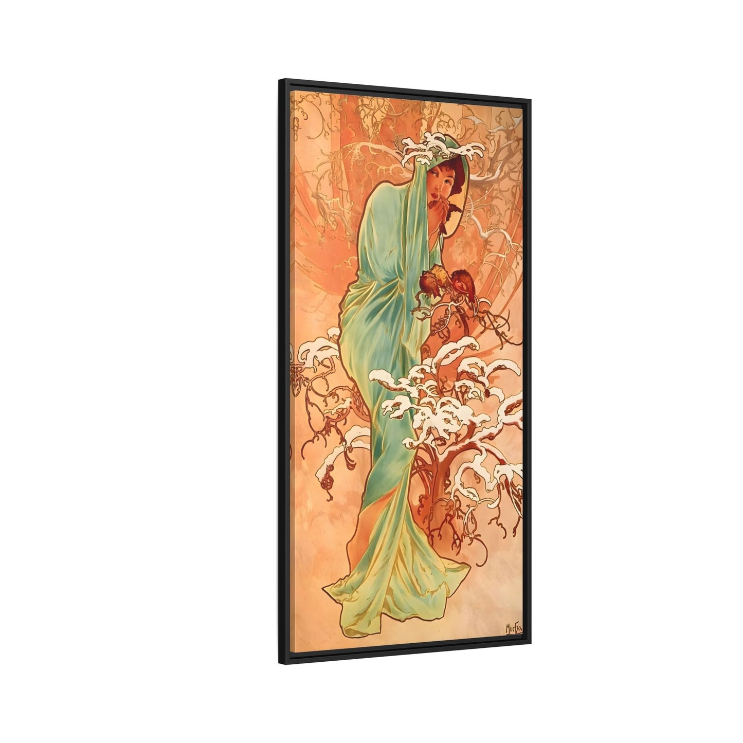 Art Nouveau Mucha Framed Canvas Print - Large Elegant Woman in Nature