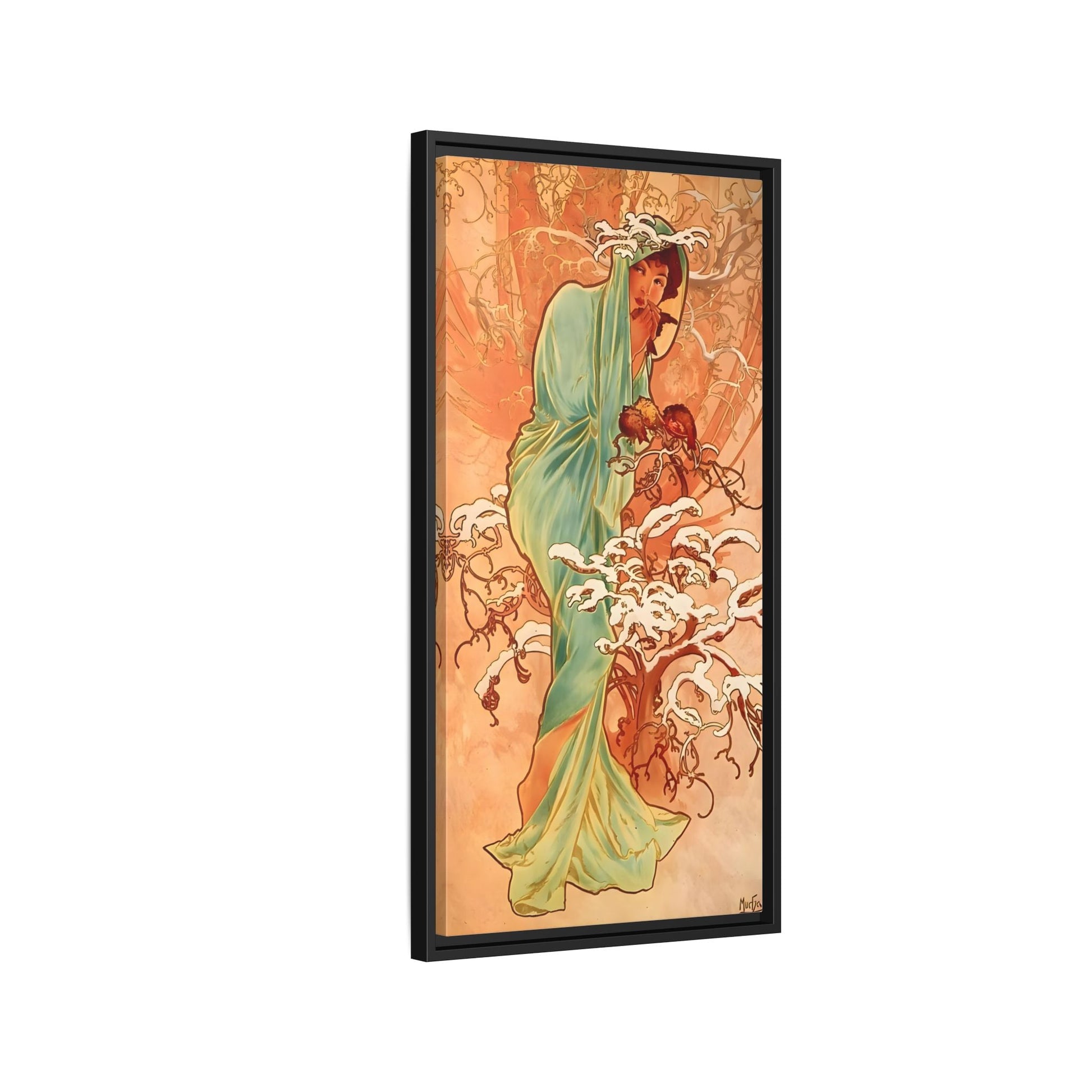 Art Nouveau Mucha Framed Canvas Print - Large Elegant Woman in Nature