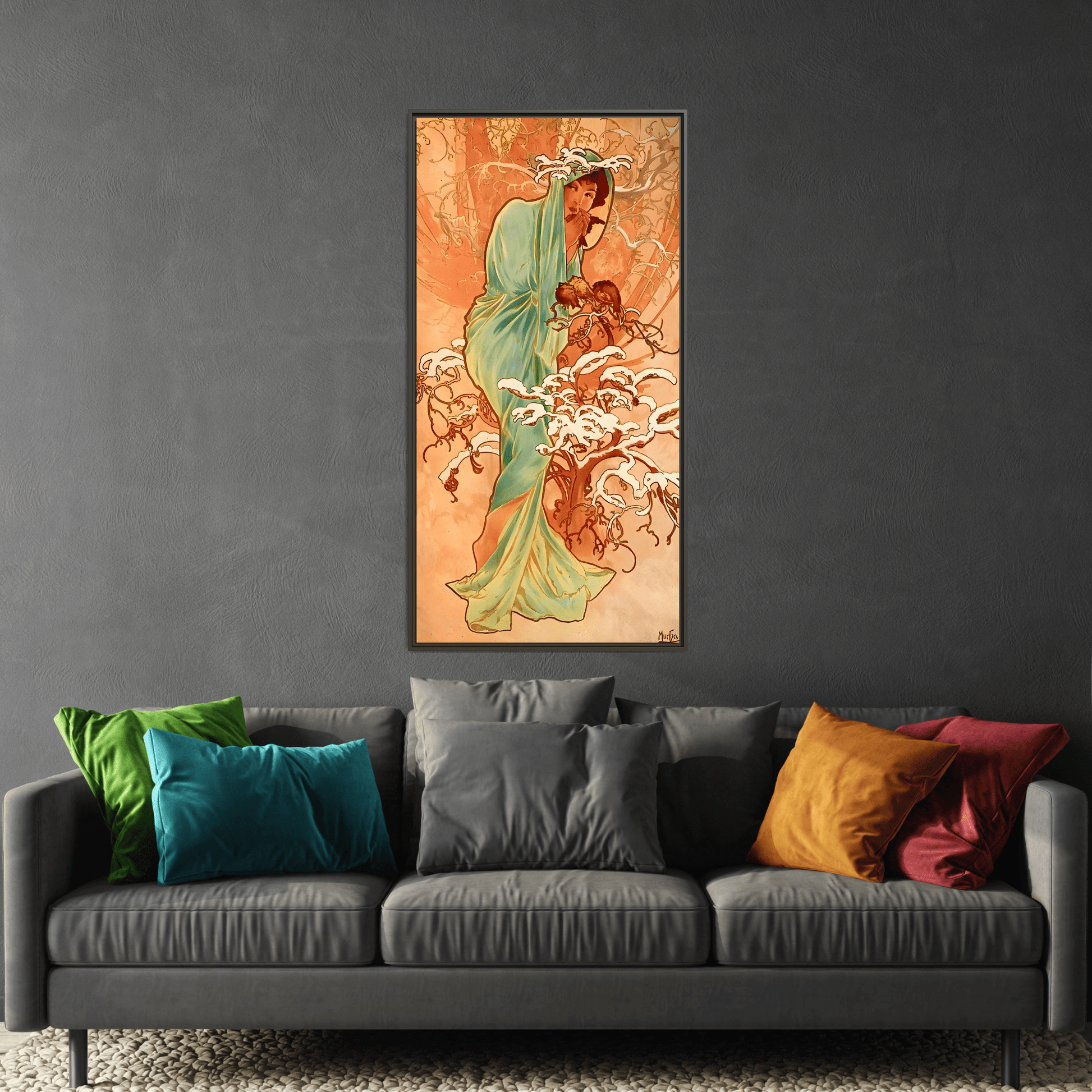 Art Nouveau Mucha Framed Canvas Print - Large Elegant Woman in Nature