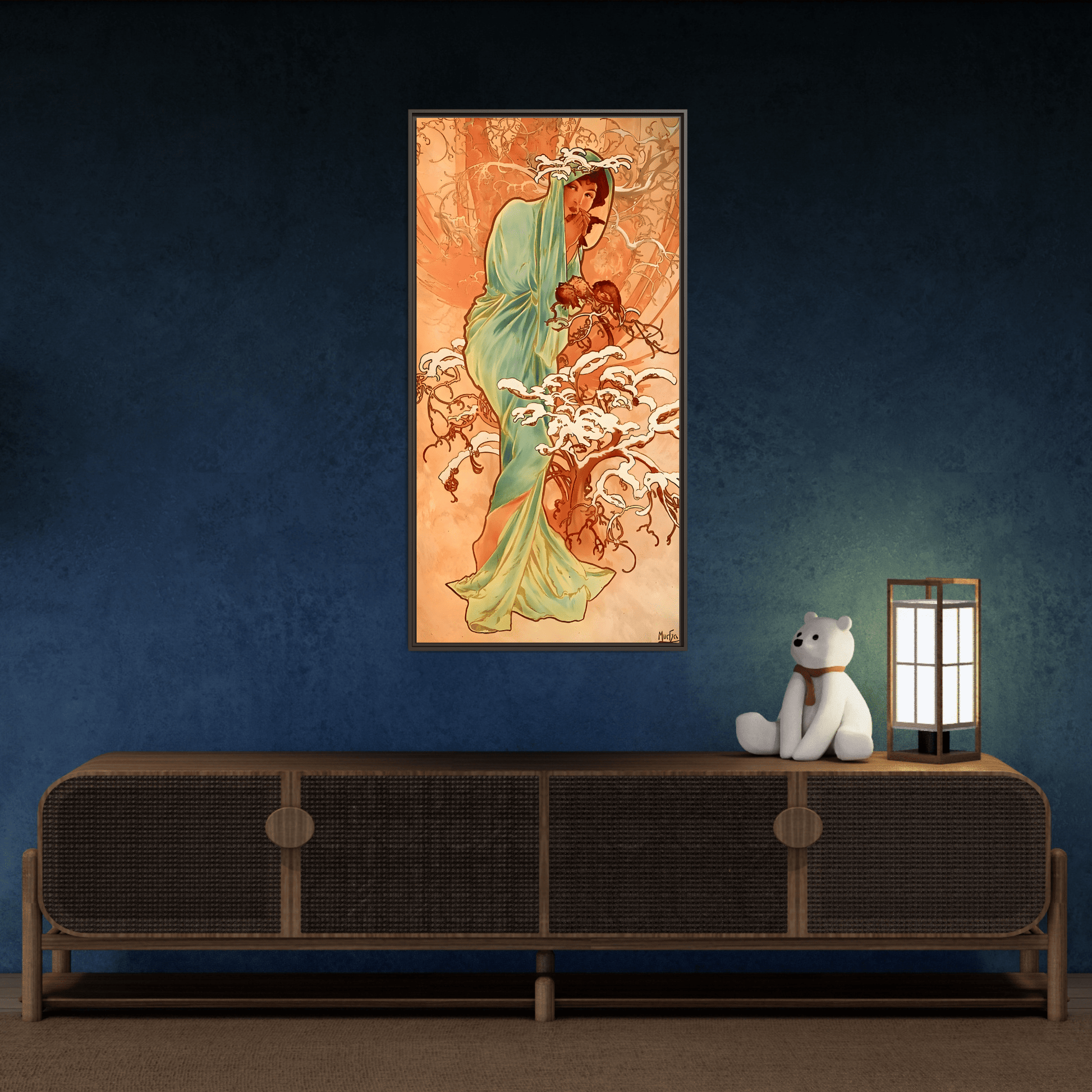 Art Nouveau Mucha Framed Canvas Print - Large Elegant Woman in Nature