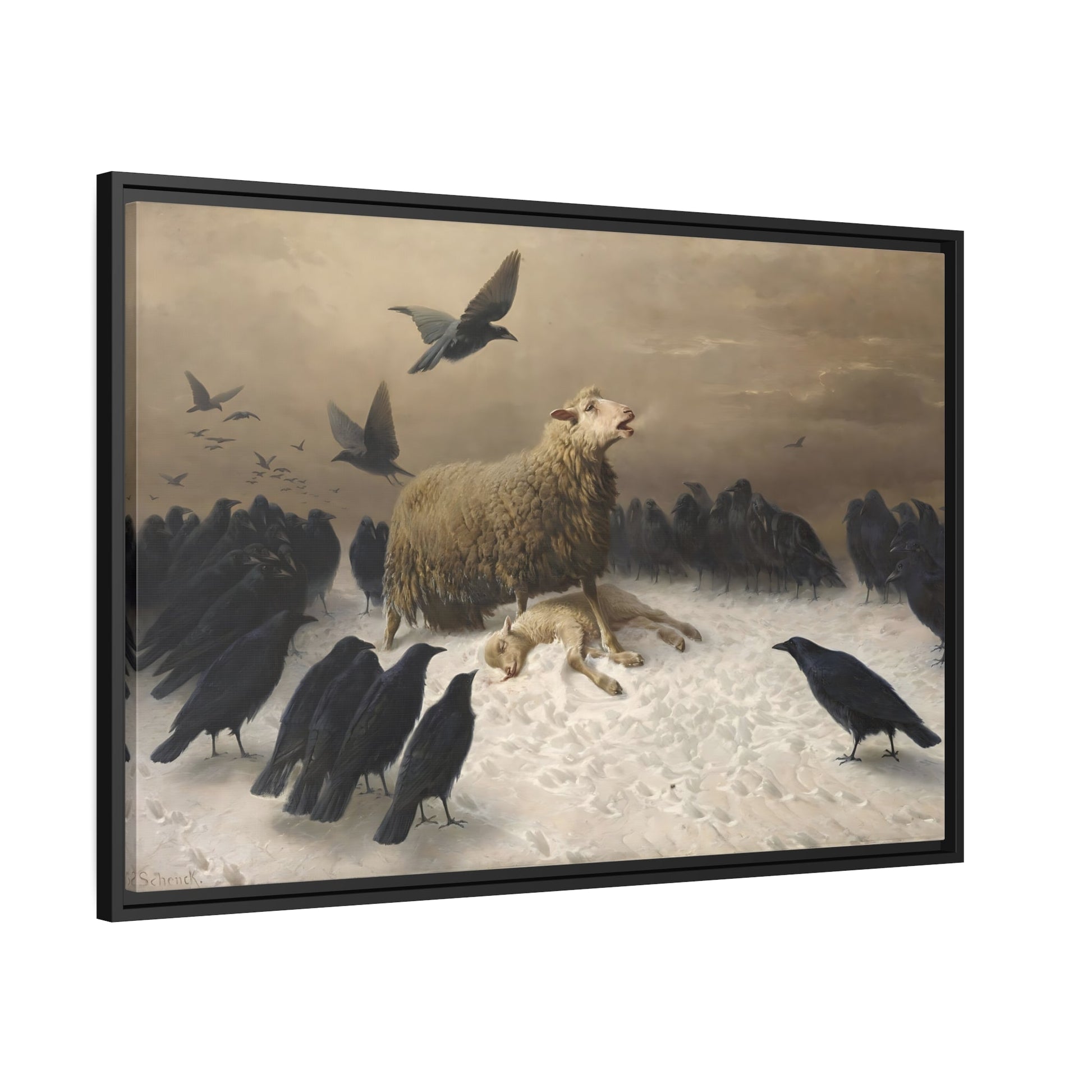 August Friedrich Albrecht Schenck Anguish - Framed Canvas Wall Art Print in Black Pinewood Frame