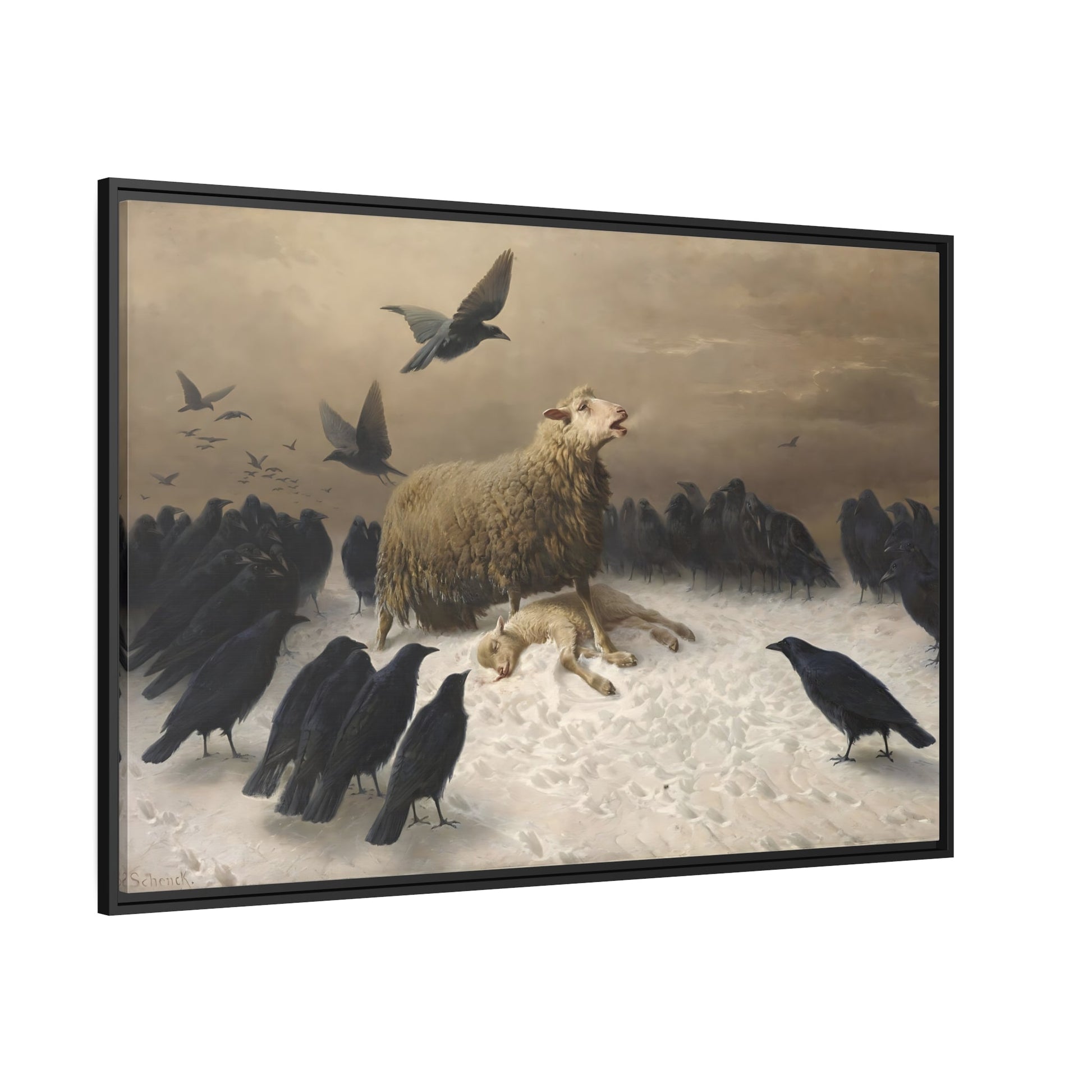 August Friedrich Albrecht Schenck Anguish - Framed Canvas Wall Art Print in Black Pinewood Frame