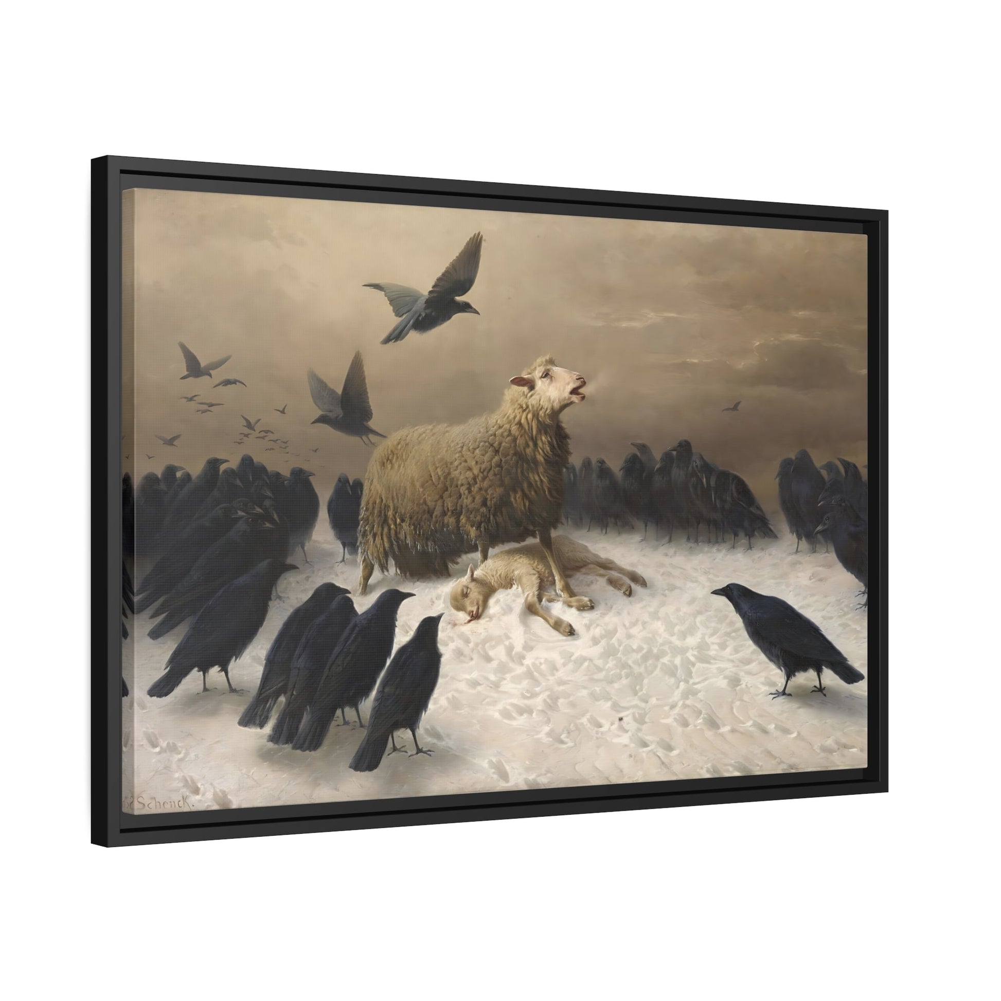 August Friedrich Albrecht Schenck Anguish - Framed Canvas Wall Art Print in Black Pinewood Frame