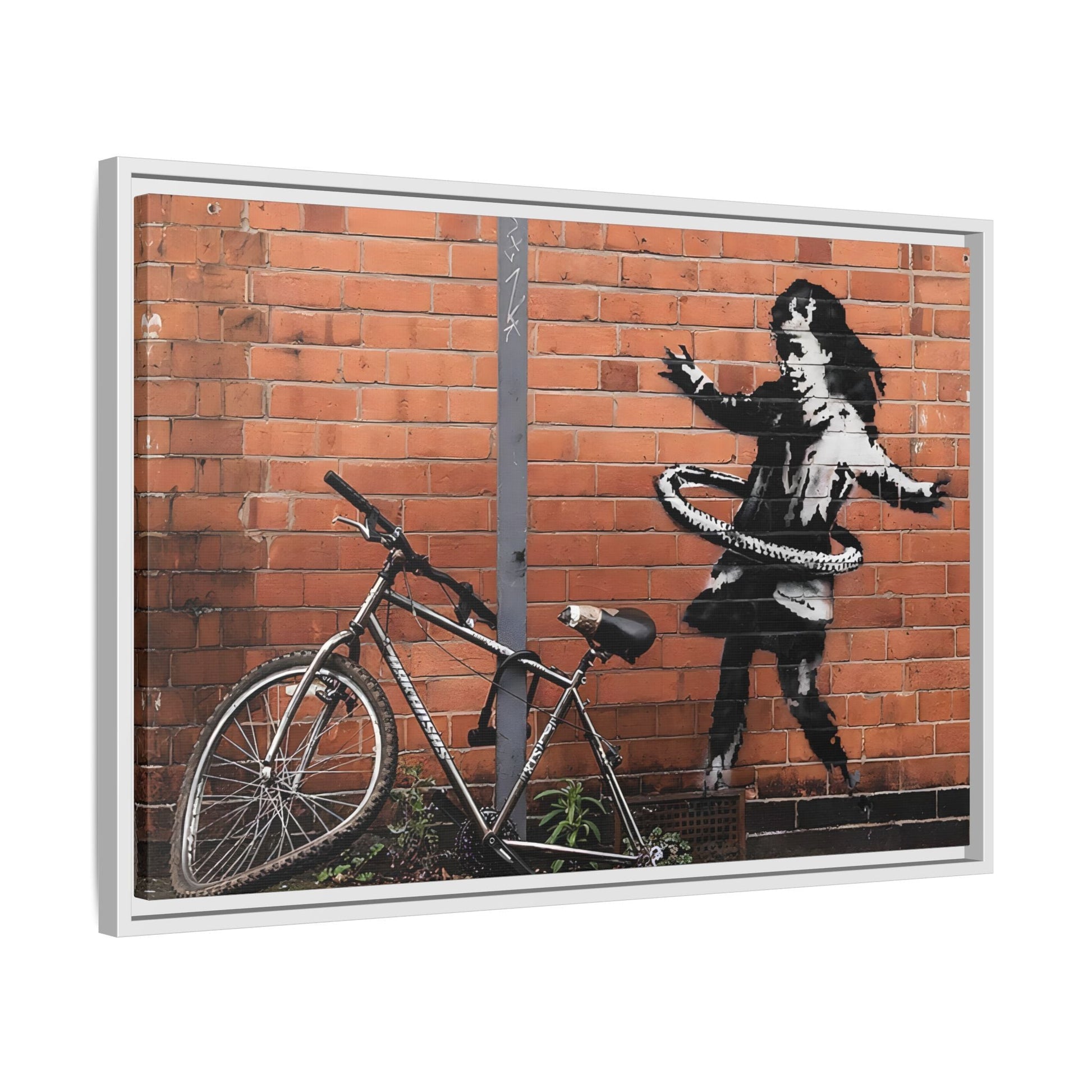 Banksy Hula Hooping Girl with Bike - Framed Canvas Wall Art Prints