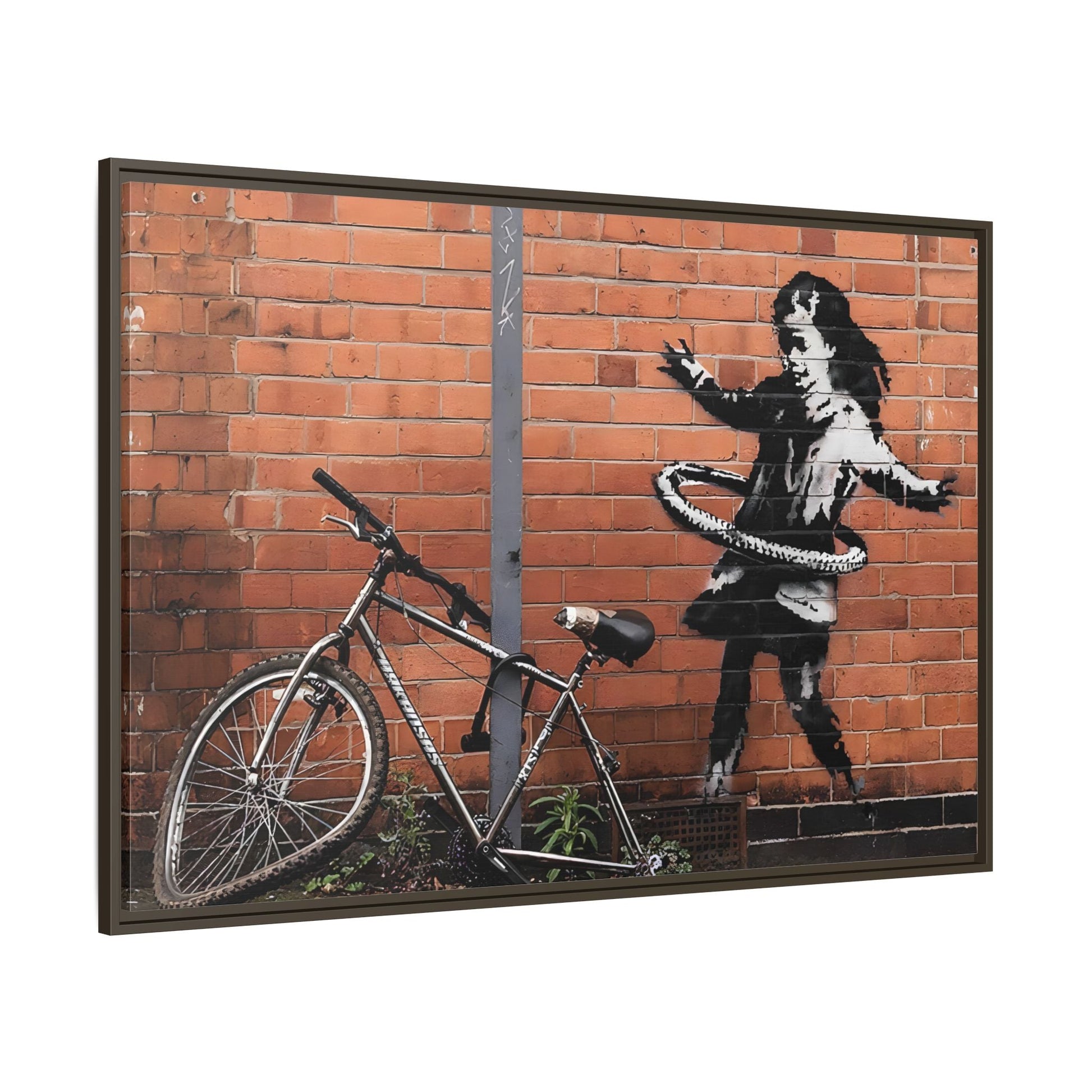 Banksy Hula Hooping Girl with Bike - Framed Canvas Wall Art Prints