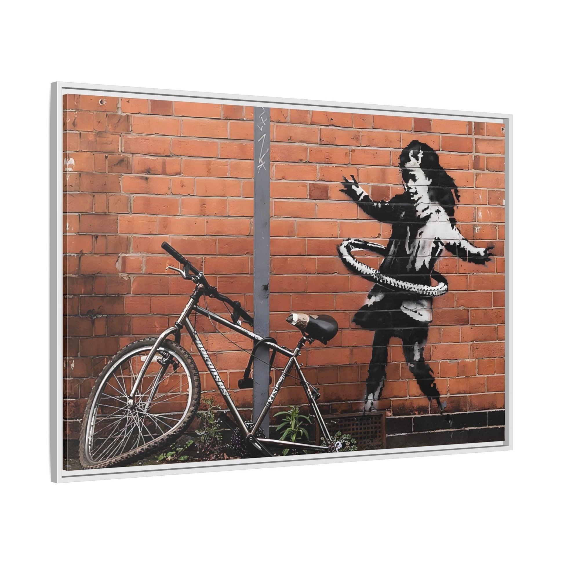 Banksy Hula Hooping Girl with Bike - Framed Canvas Wall Art Prints