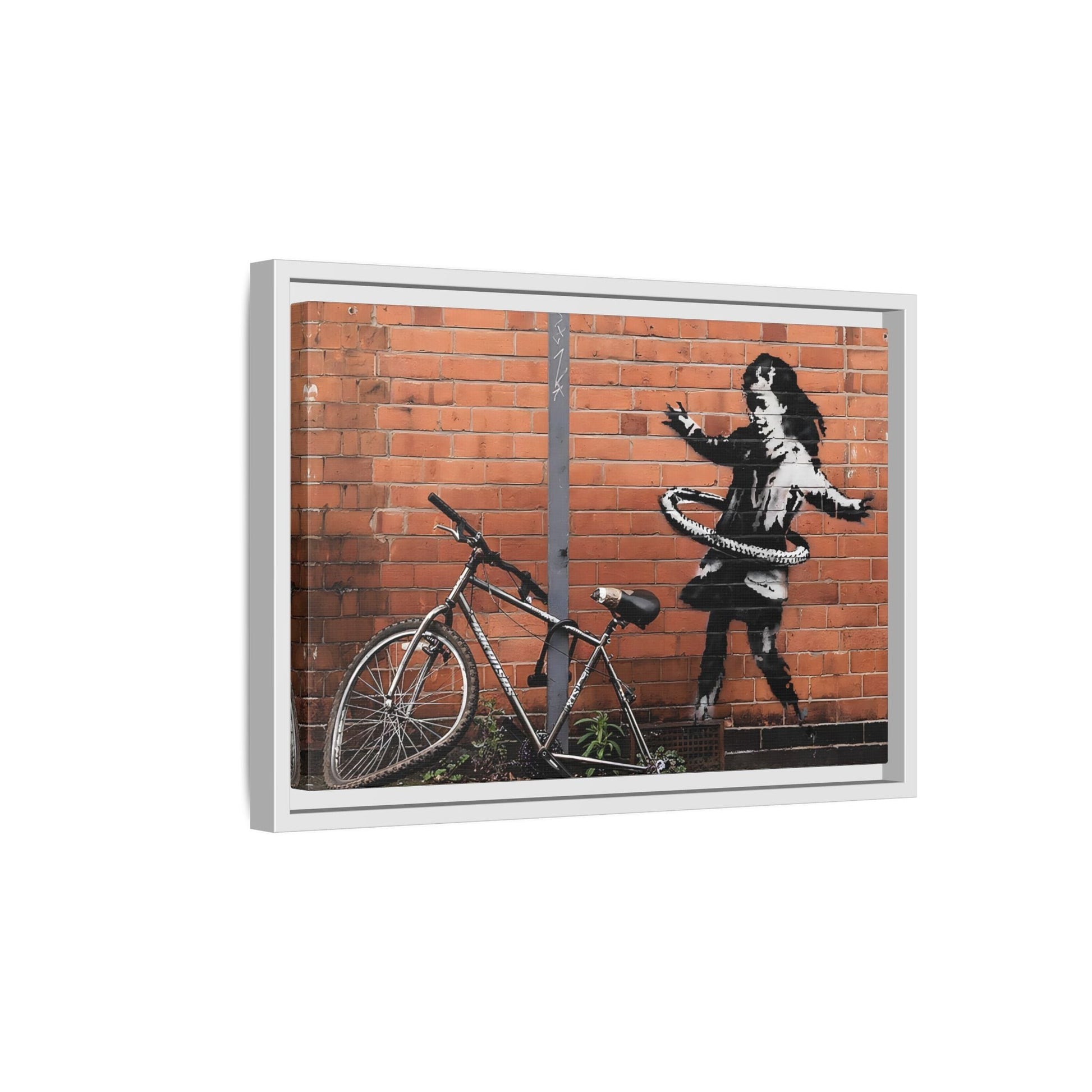 Banksy Hula Hooping Girl with Bike - Framed Canvas Wall Art Prints