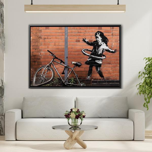 Banksy Hula Hooping Girl with Bike - Framed Canvas Wall Art Prints