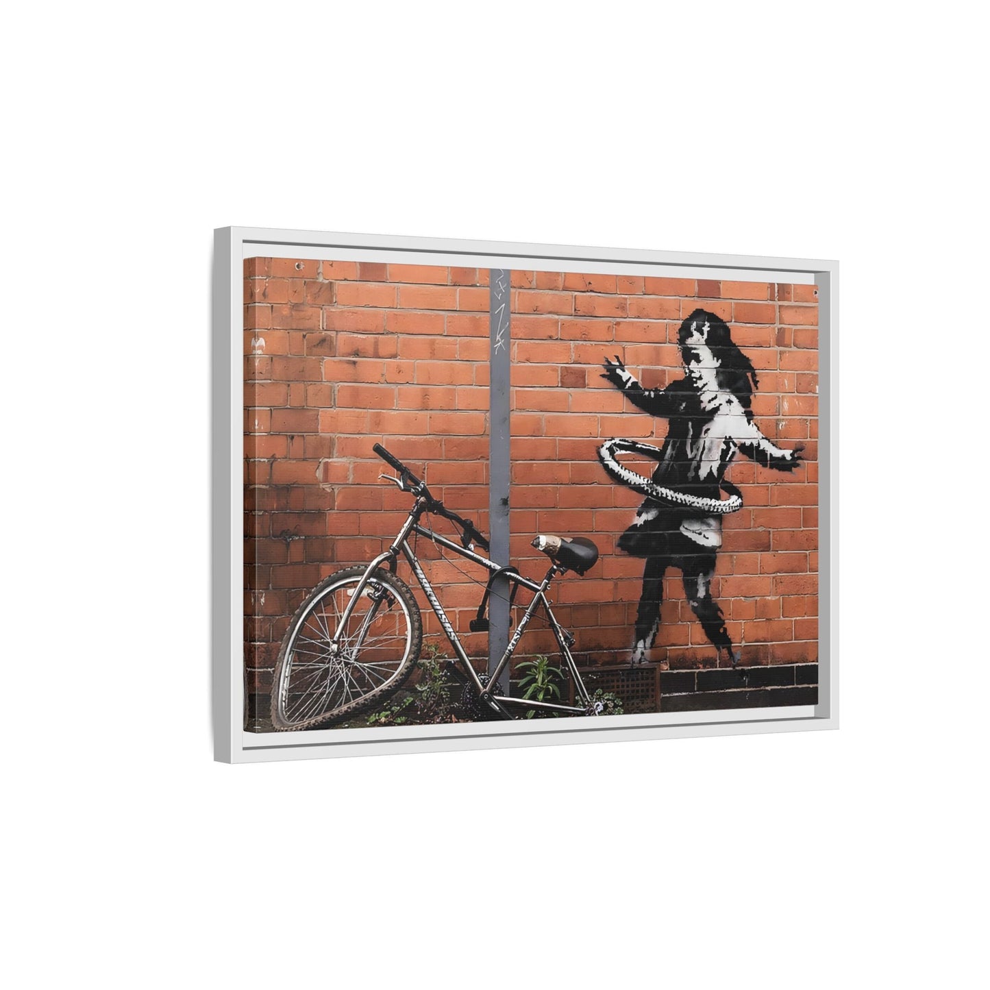 Banksy Hula Hooping Girl with Bike - Framed Canvas Wall Art Prints