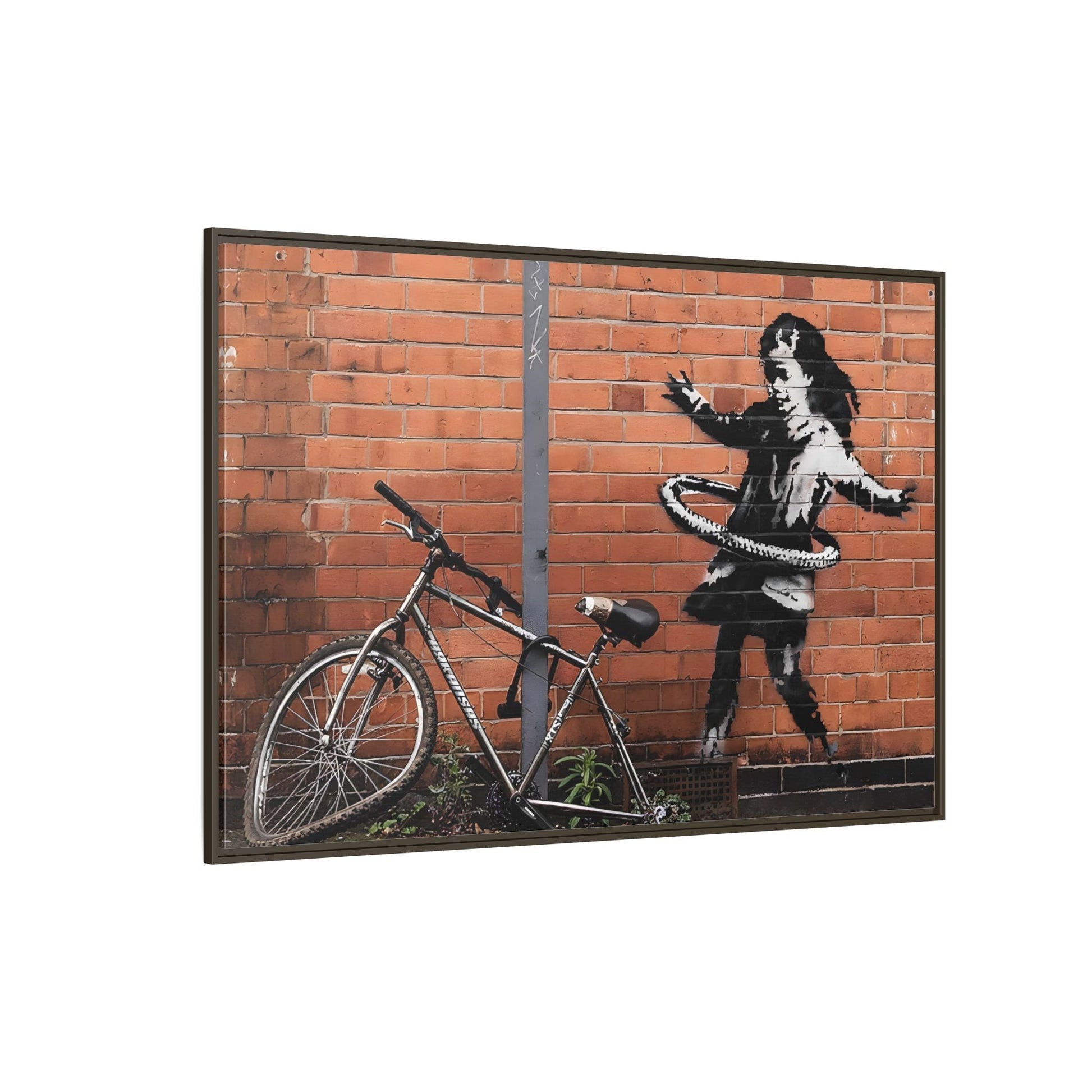 Banksy Hula Hooping Girl with Bike - Framed Canvas Wall Art Prints