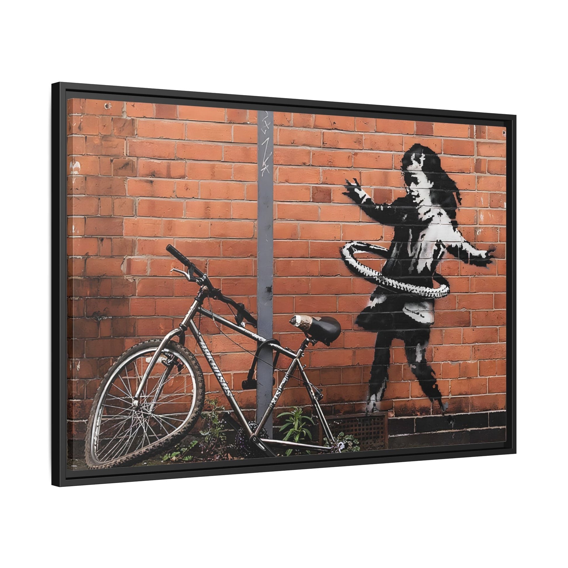 Banksy Hula Hooping Girl with Bike - Framed Canvas Wall Art Prints