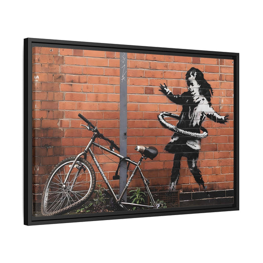 Banksy Hula Hooping Girl with Bike - Framed Canvas Wall Art Prints