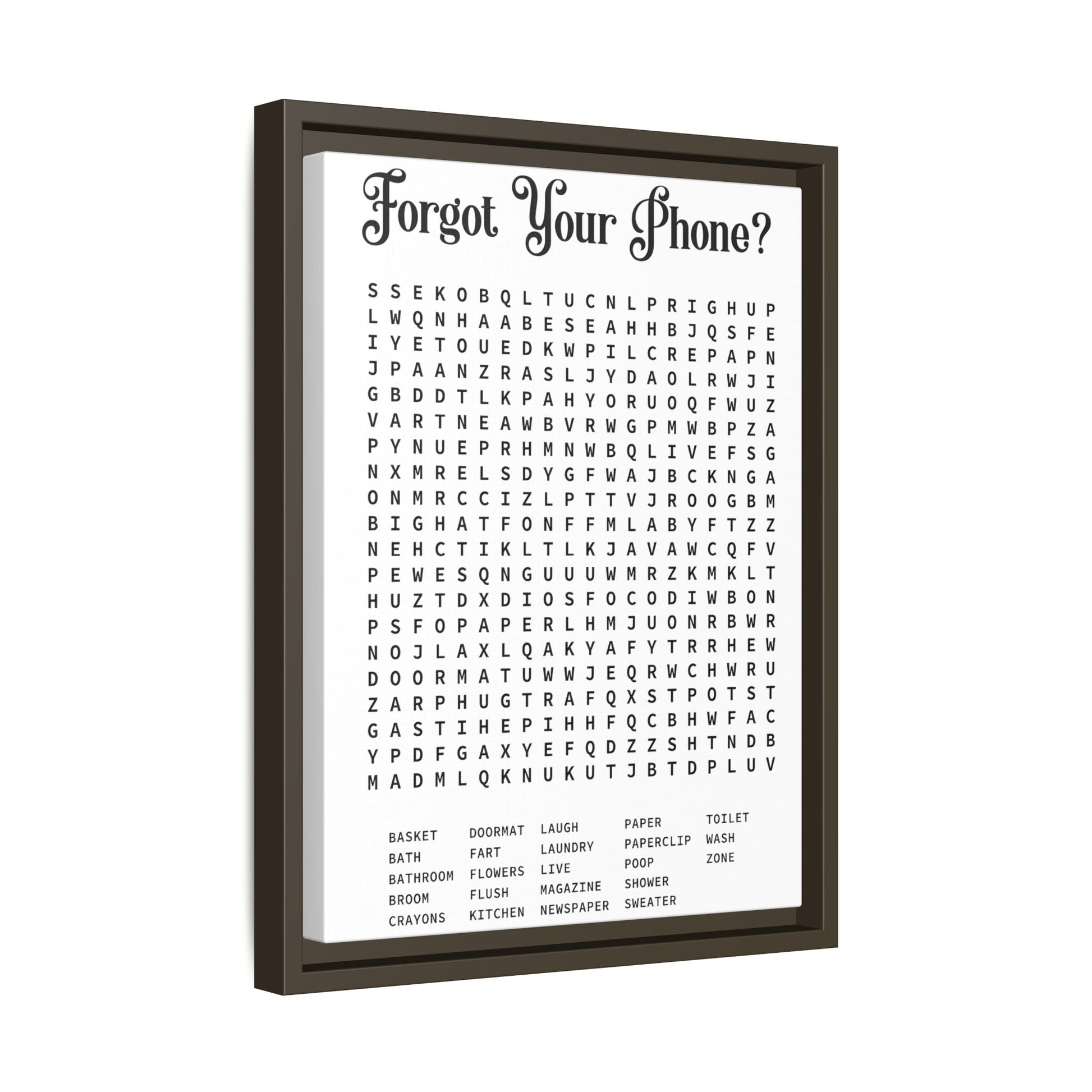 Bathroom Word Search Canvas Print - Rustic Modern Farmhouse Wall Art