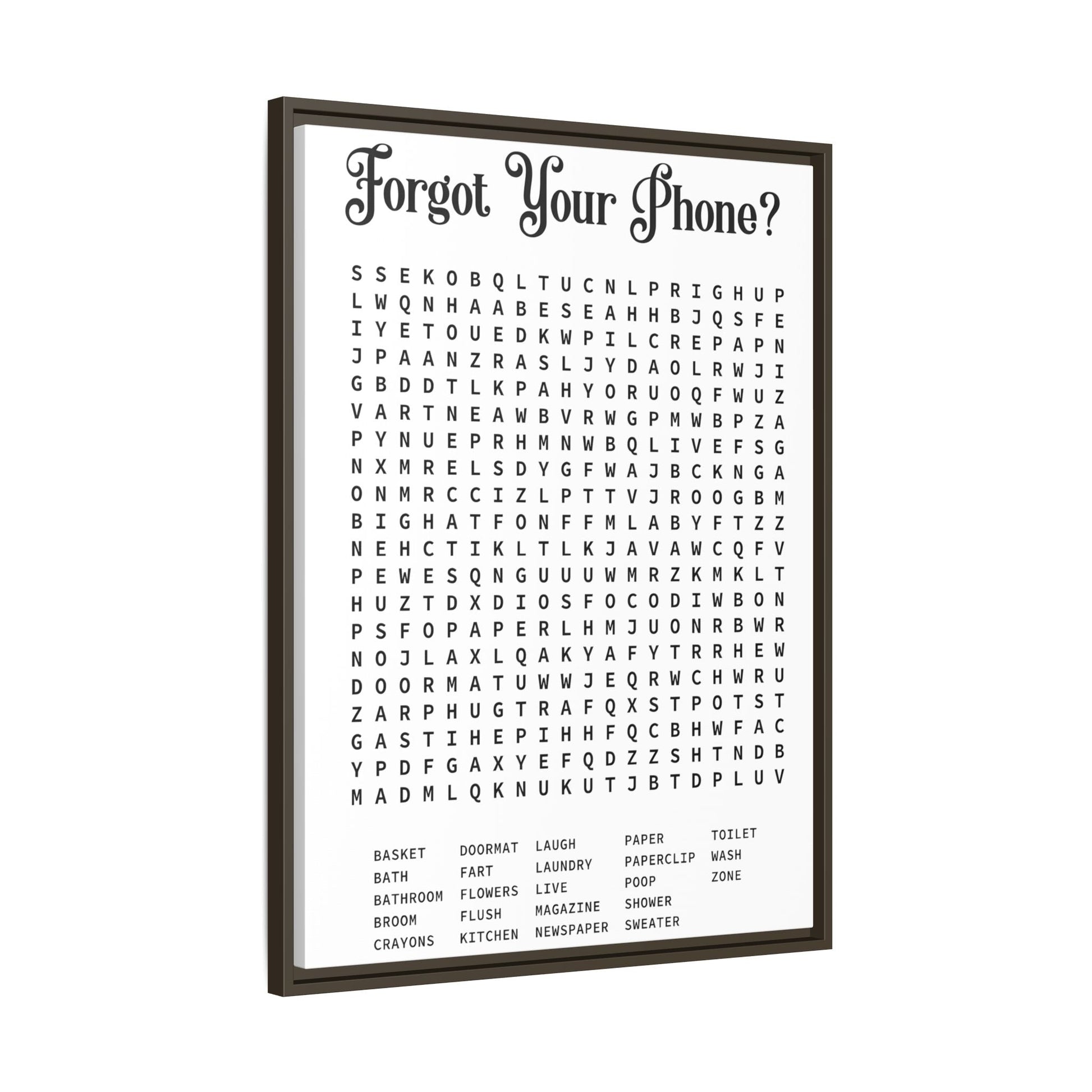 Bathroom Word Search Canvas Print - Rustic Modern Farmhouse Wall Art