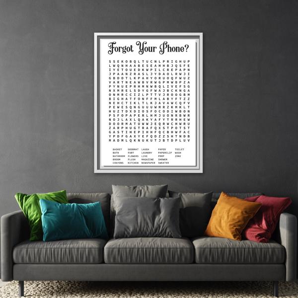 Bathroom Word Search Canvas Print - Rustic Modern Farmhouse Wall Art