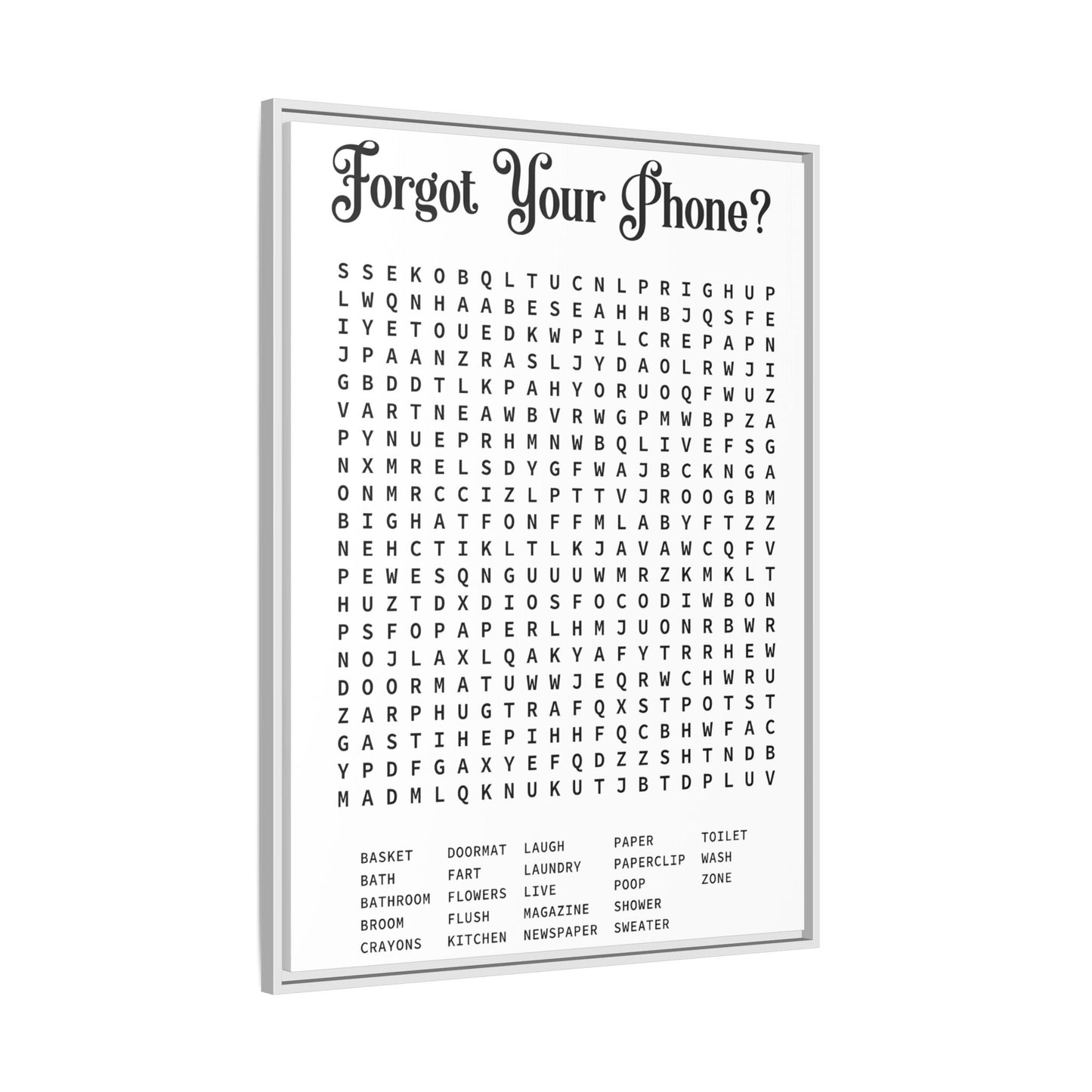 Bathroom Word Search Canvas Print - Rustic Modern Farmhouse Wall Art