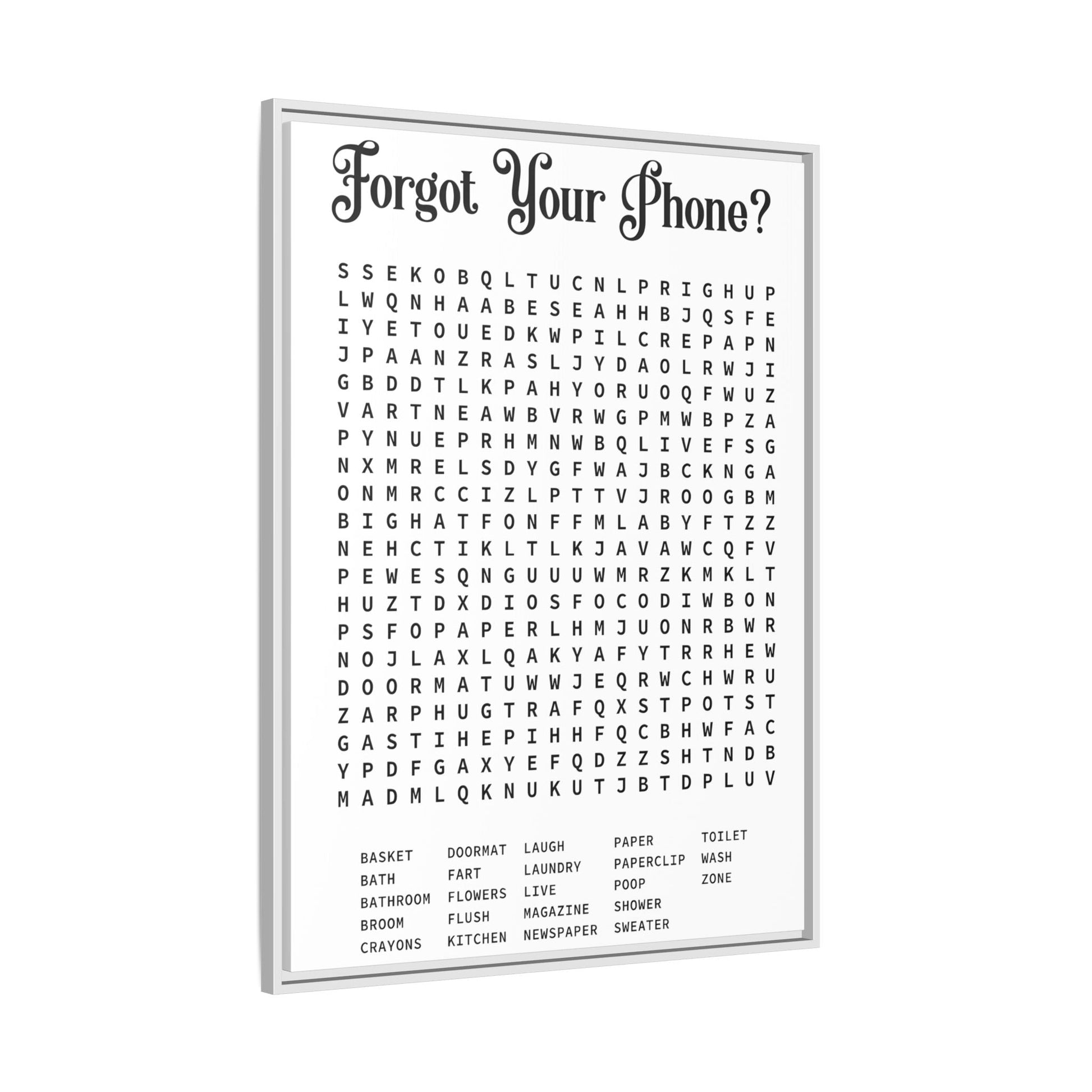 Bathroom Word Search Canvas Print - Rustic Modern Farmhouse Wall Art