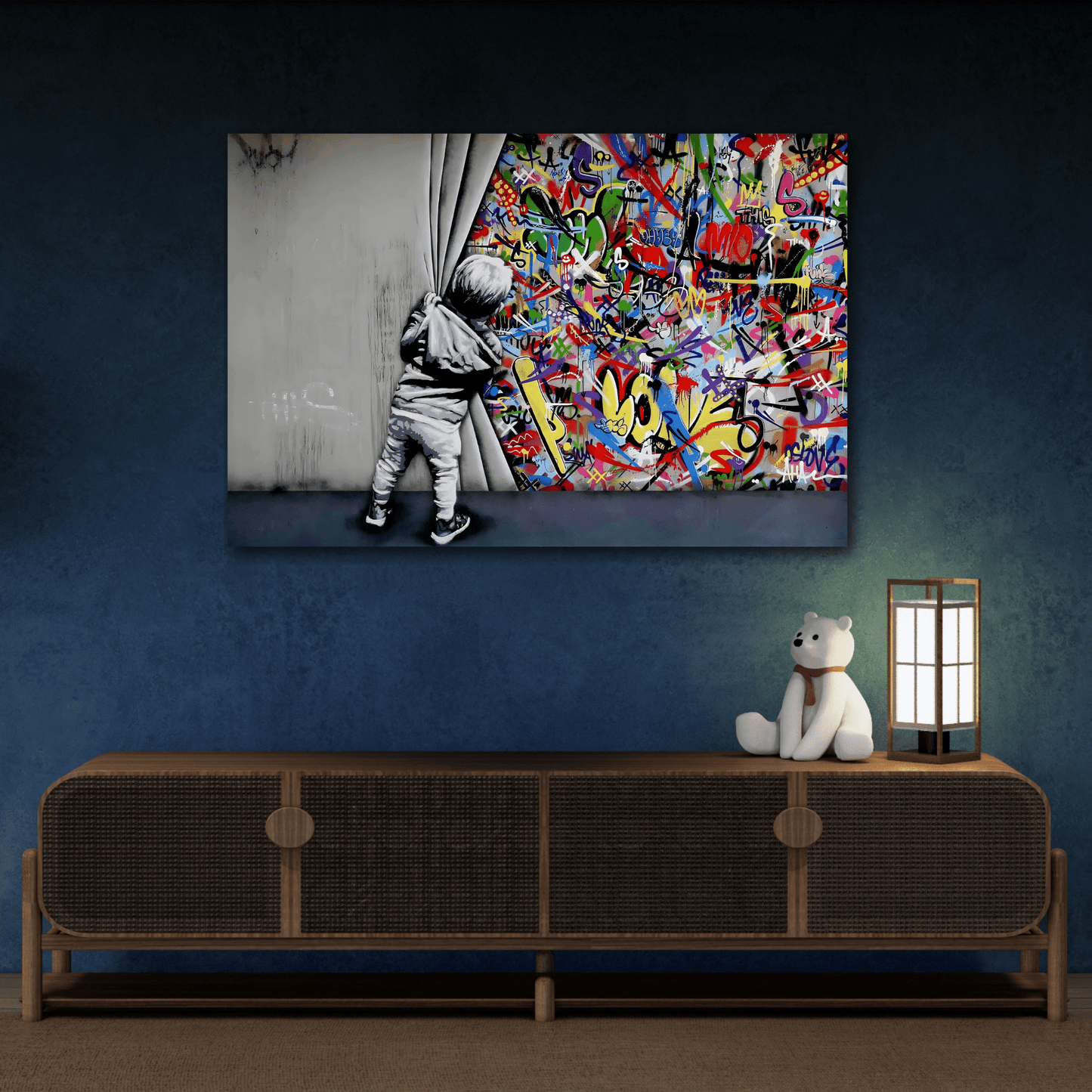 Behind the Curtain Banksy Canvas Wall Art Painting Print