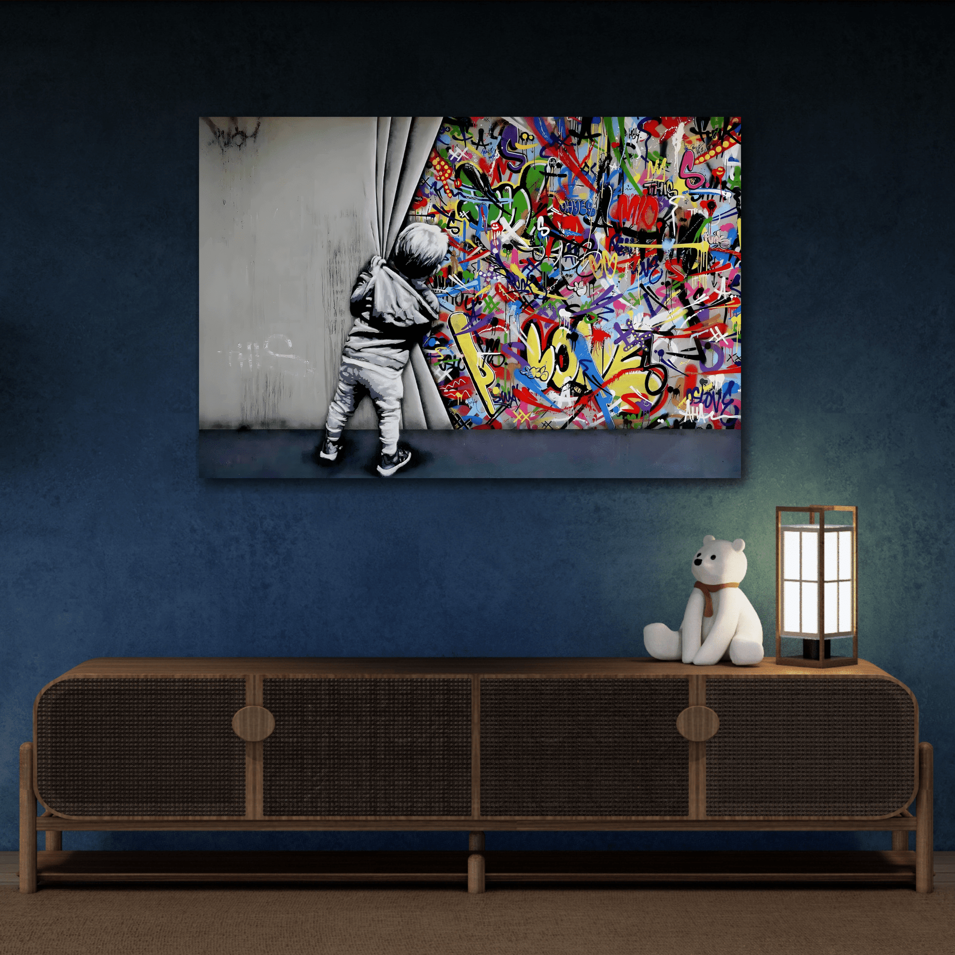 Behind the Curtain Banksy Canvas Wall Art Painting Print