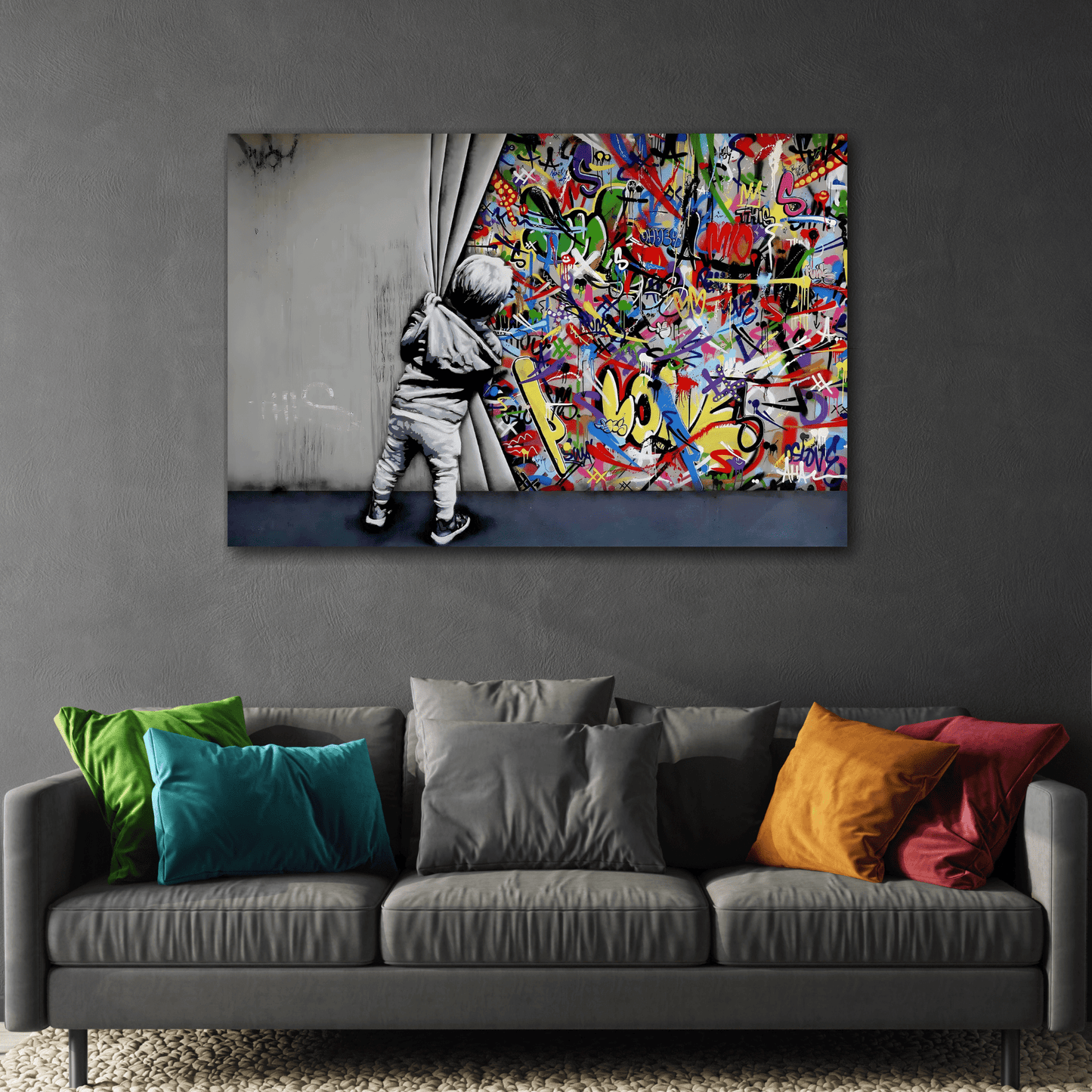Behind the Curtain Banksy Canvas Wall Art Painting Print